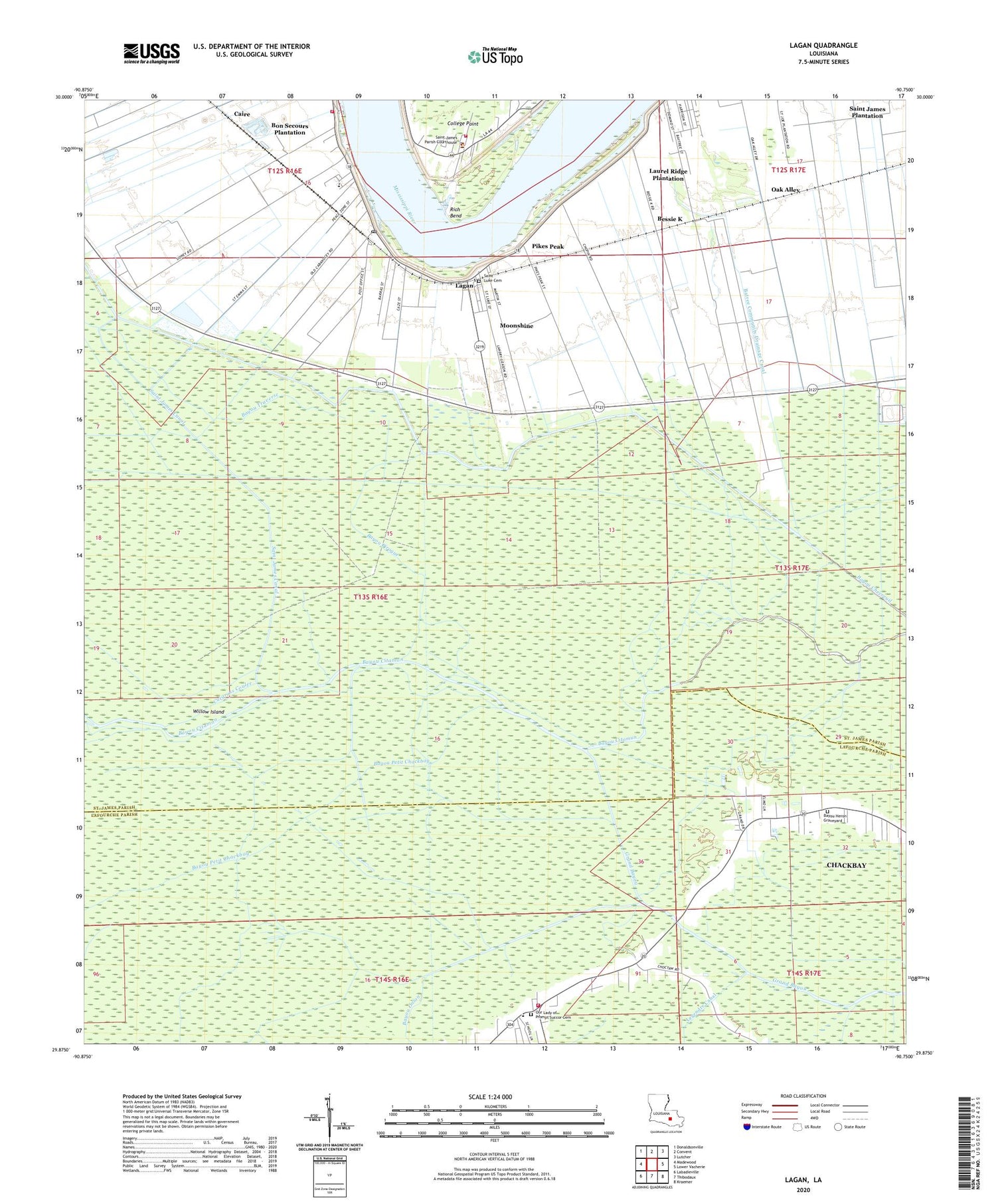 Lagan Louisiana US Topo Map Image