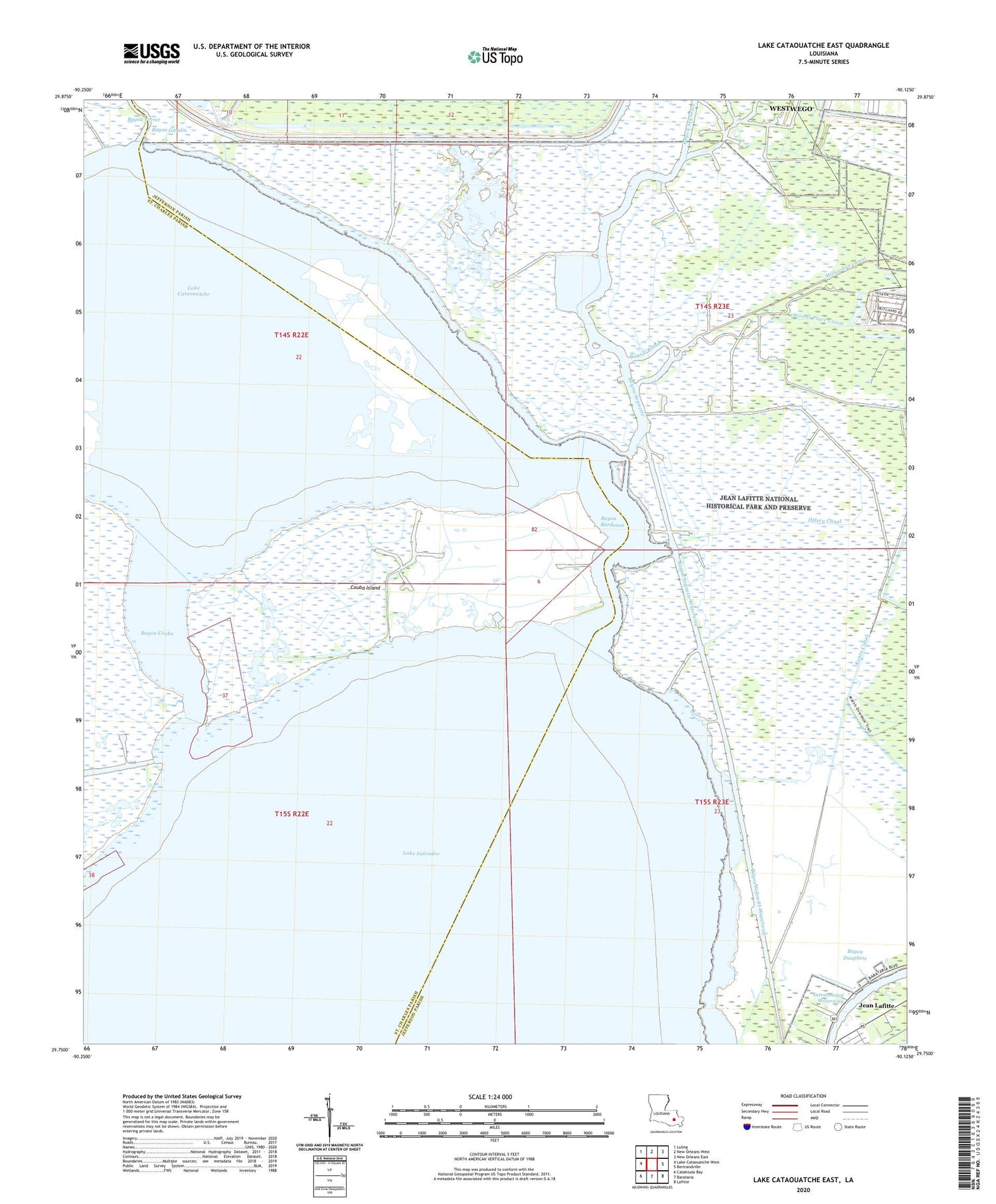 Lake Cataouatche East Louisiana US Topo Map Image