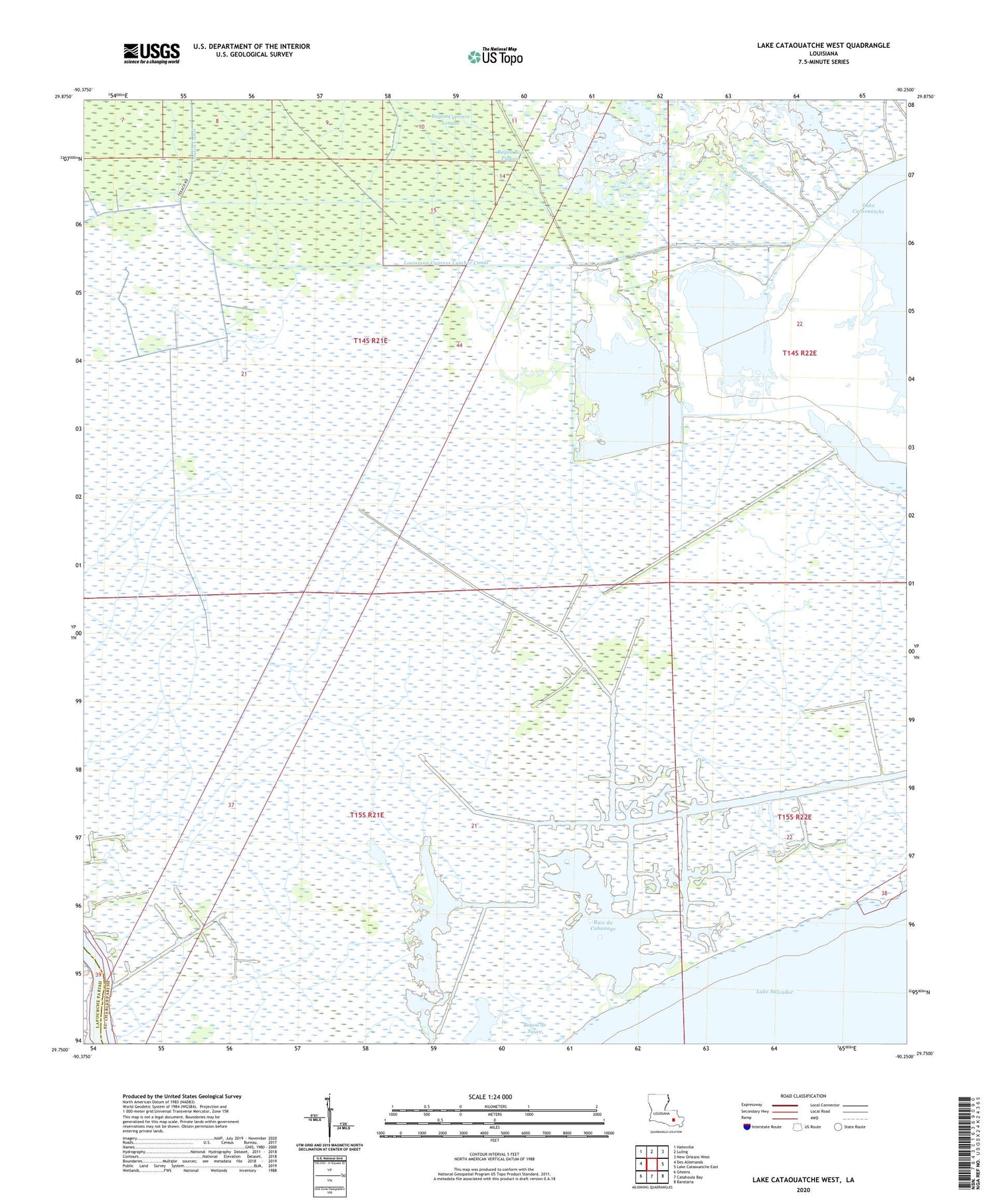 Lake Cataouatche West Louisiana US Topo Map Image