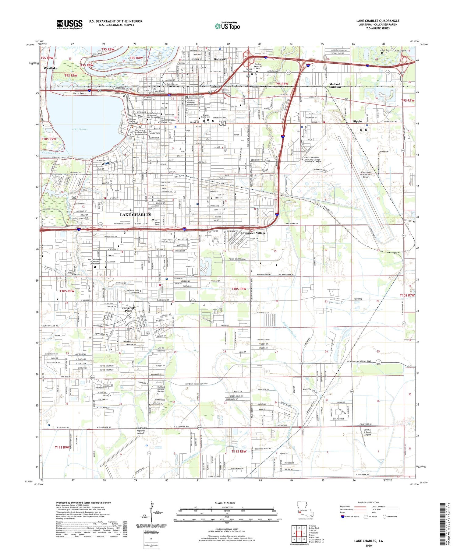 Lake Charles Louisiana US Topo Map Image