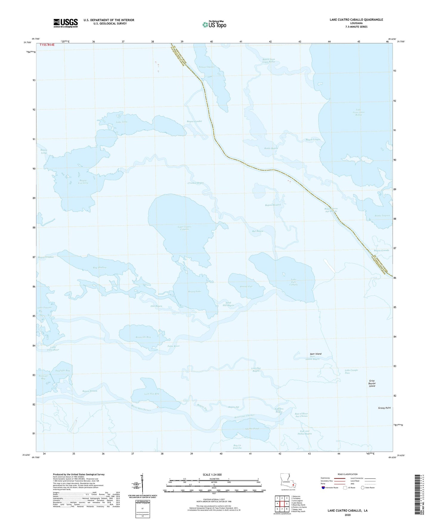 Lake Cuatro Caballo Louisiana US Topo Map Image