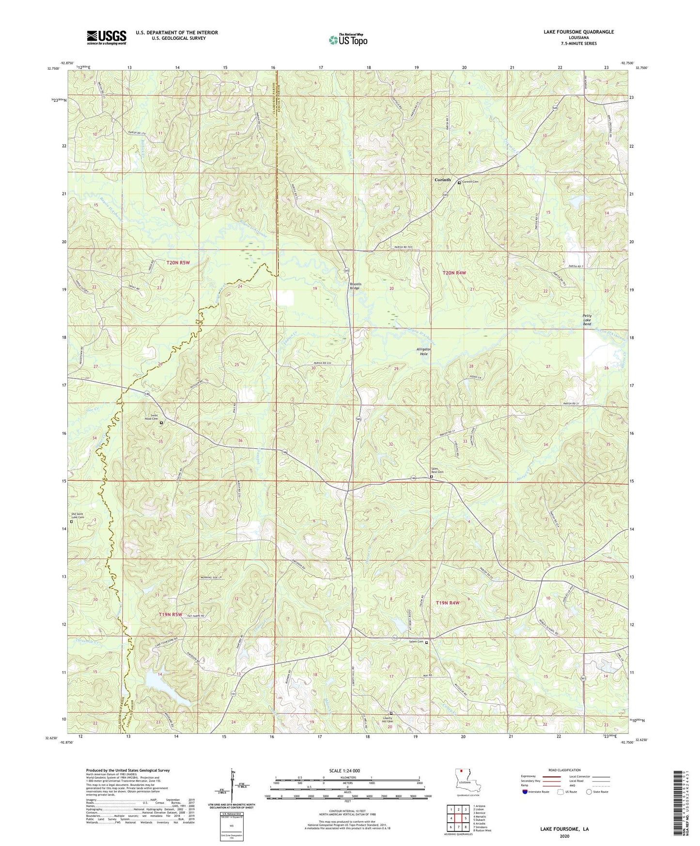 Lake Foursome Louisiana US Topo Map Image