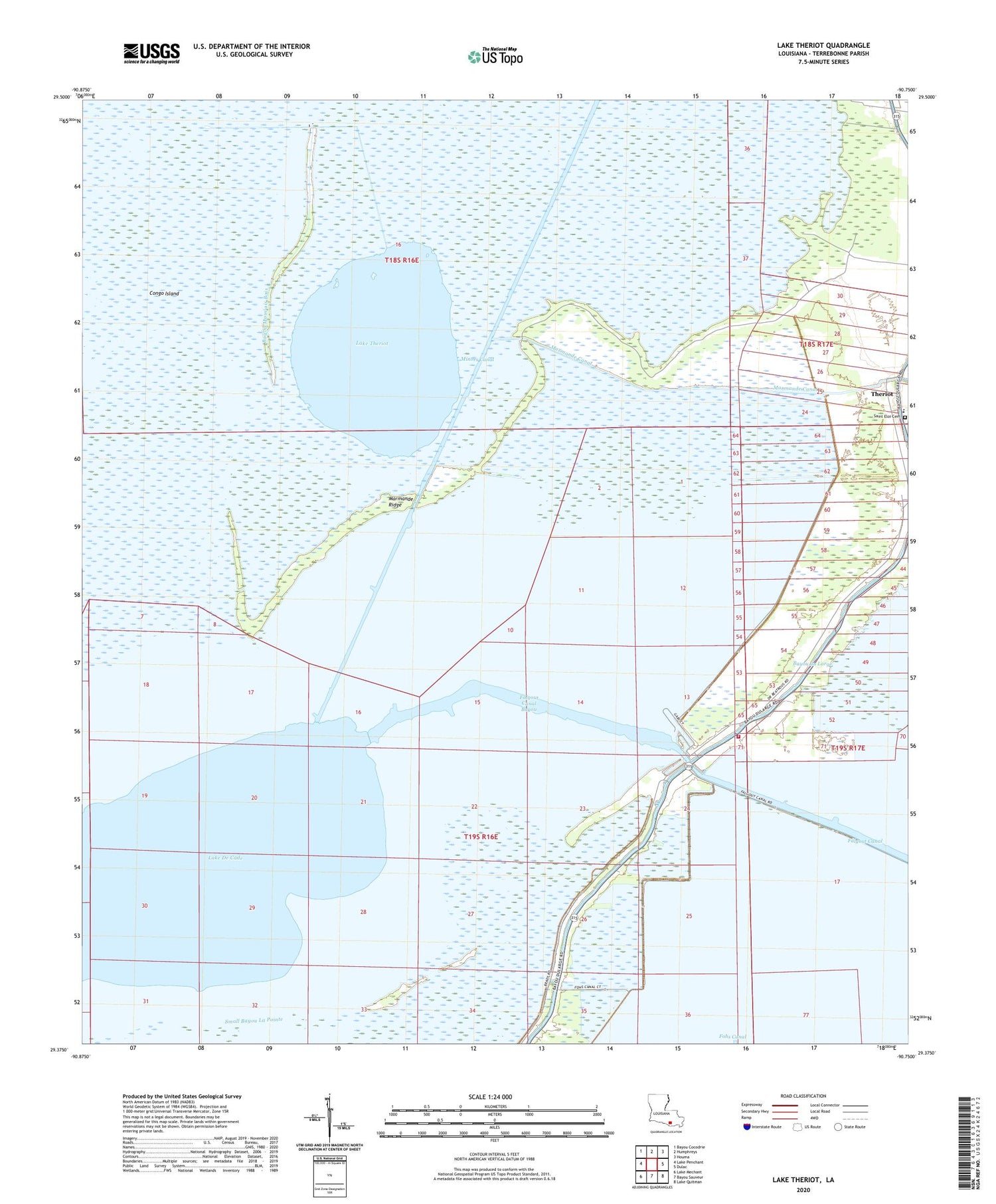 Lake Theriot Louisiana US Topo Map Image