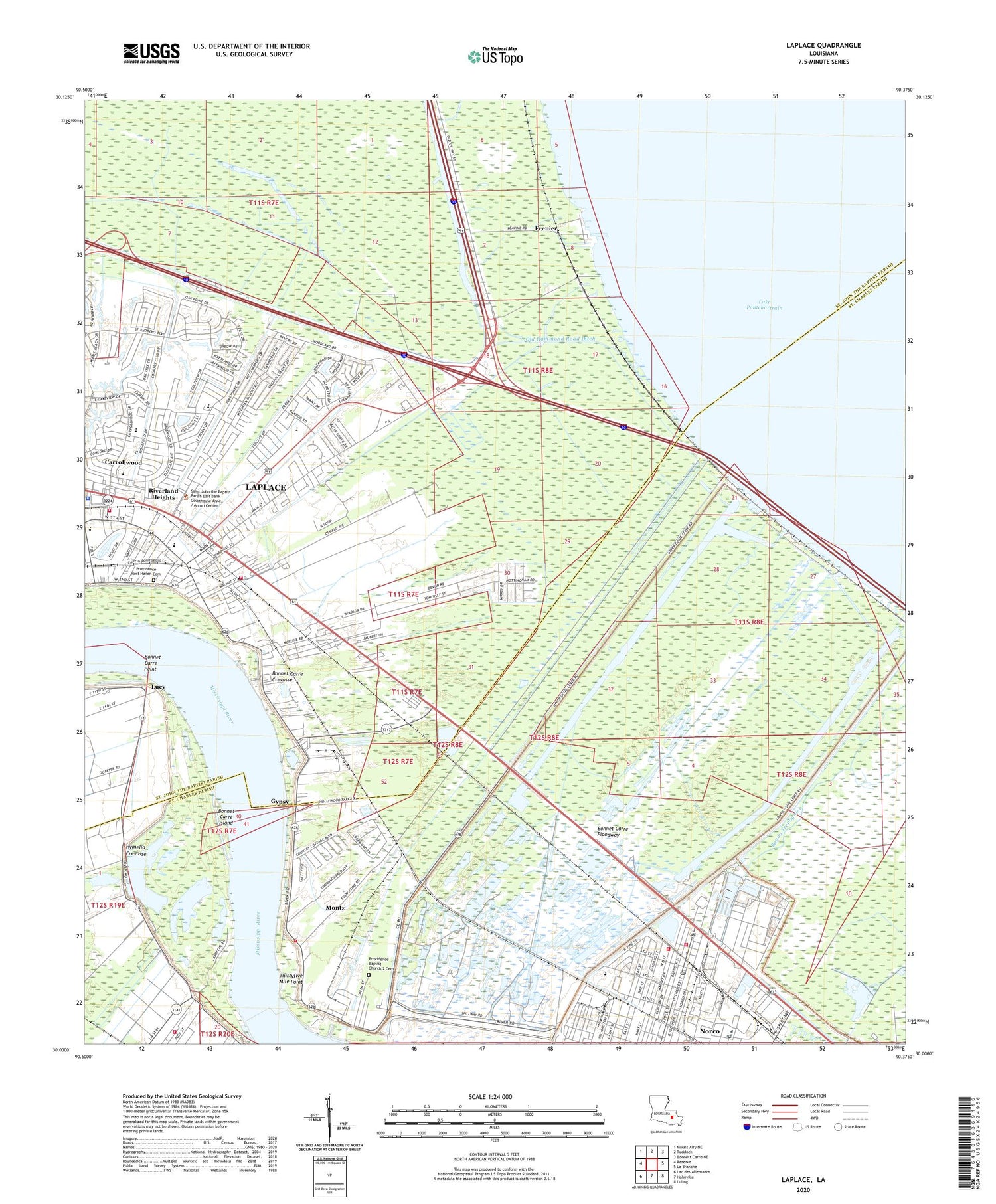 Laplace Louisiana US Topo Map Image