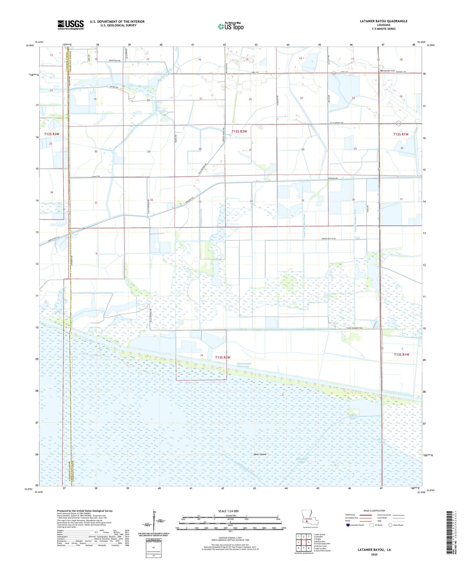 Latanier Bayou Louisiana US Topo Map Image