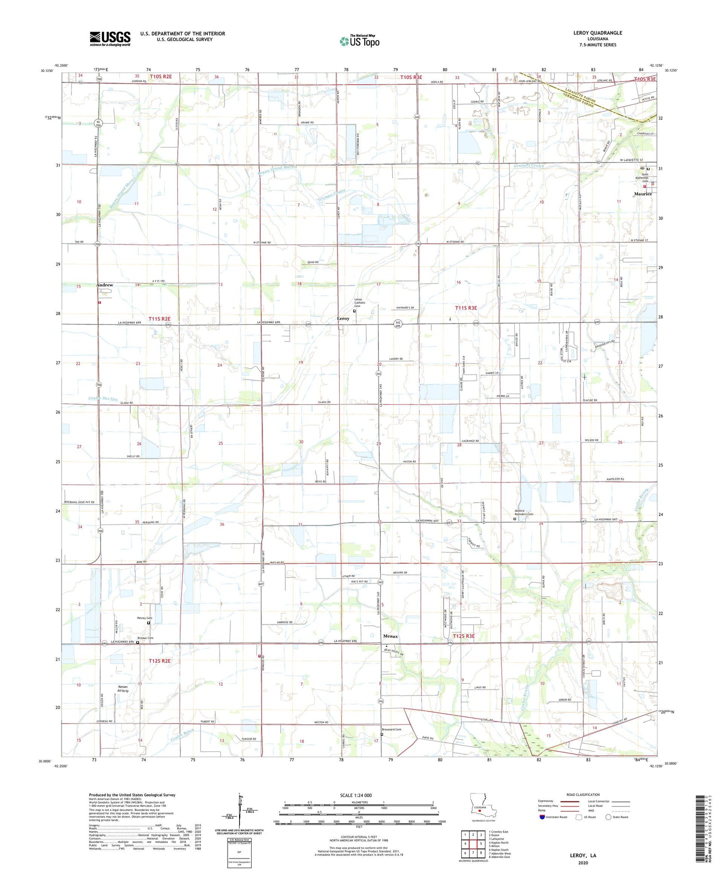 Leroy Louisiana US Topo Map Image
