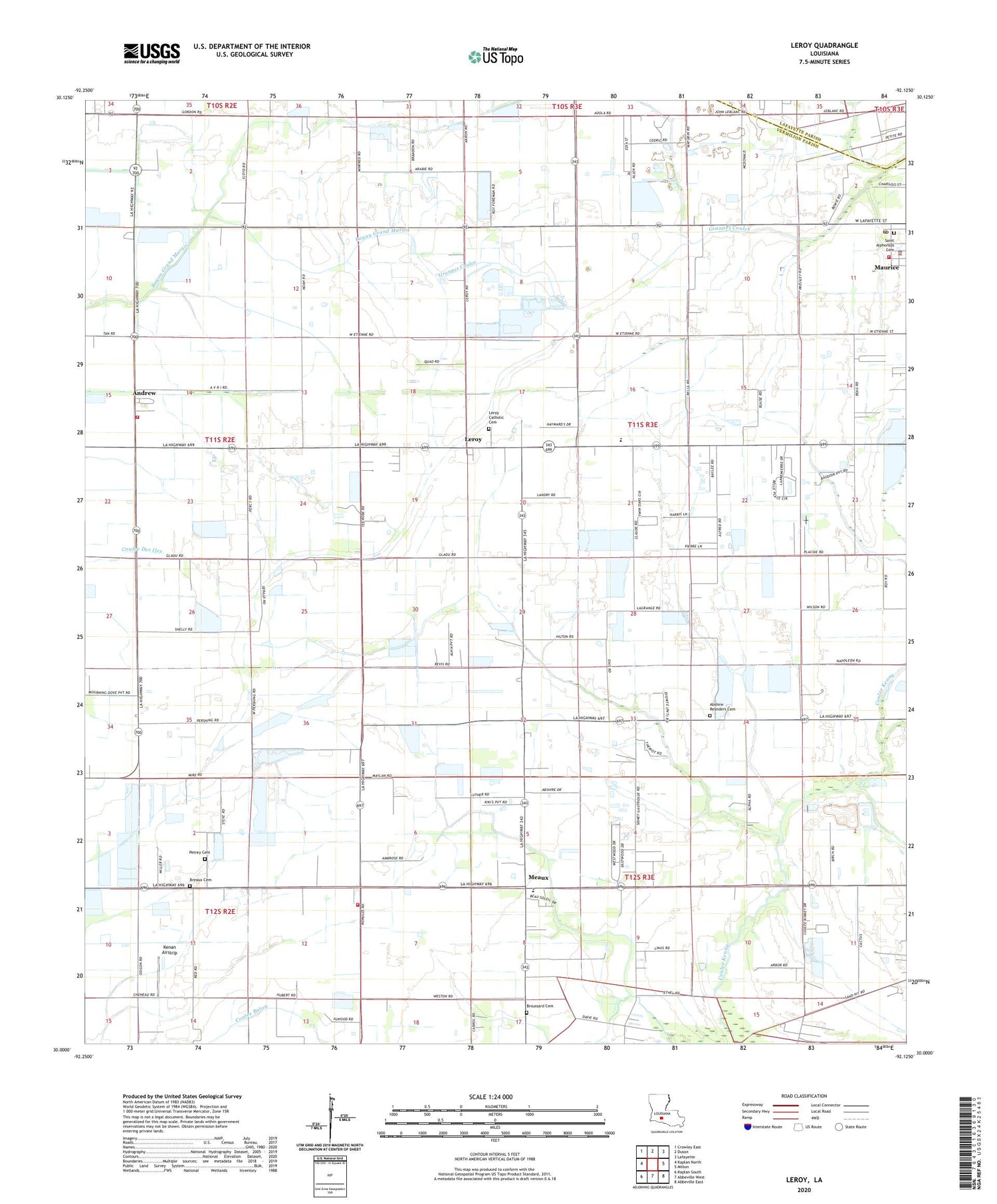 Leroy Louisiana US Topo Map Image
