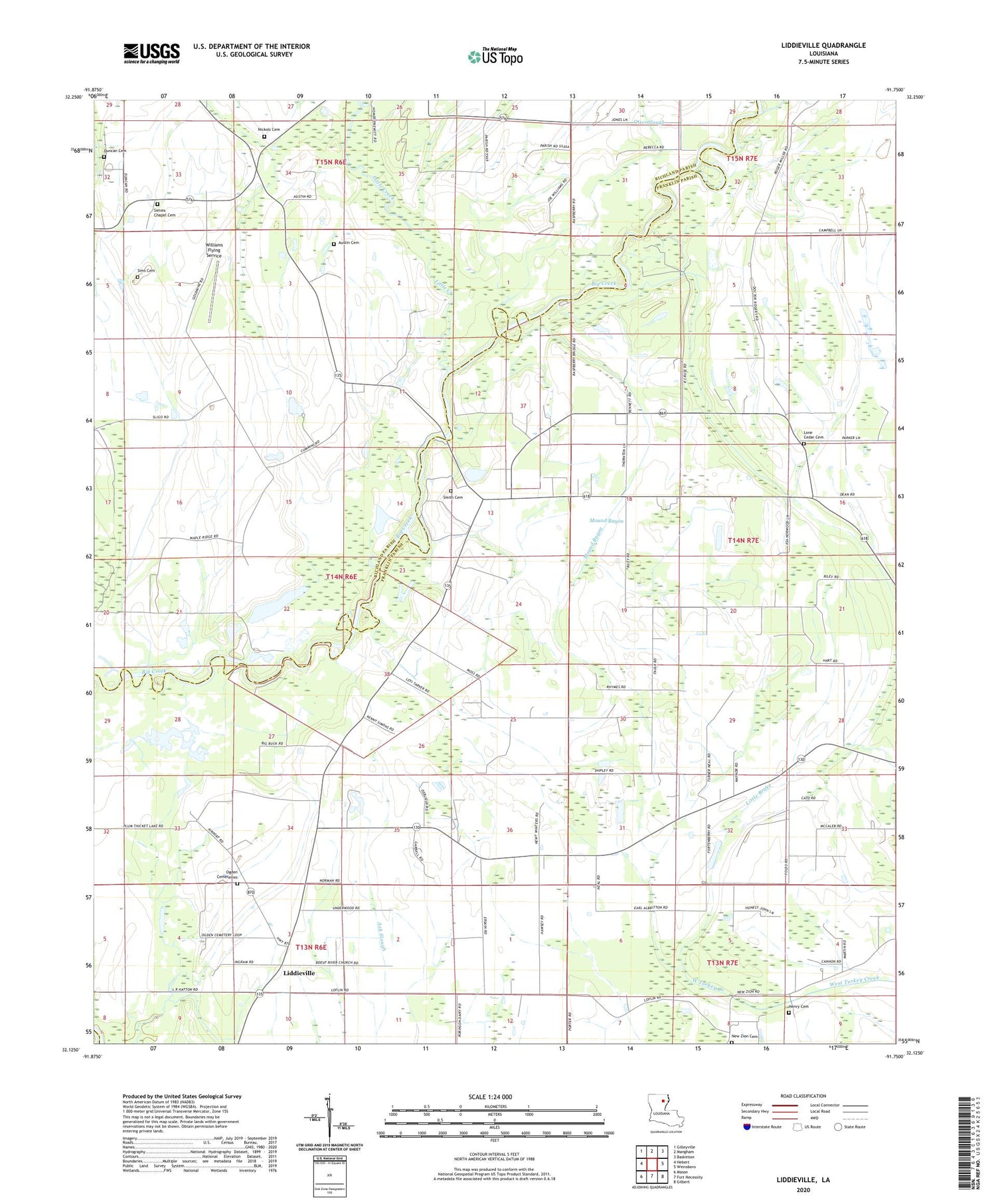 Liddieville Louisiana US Topo Map Image