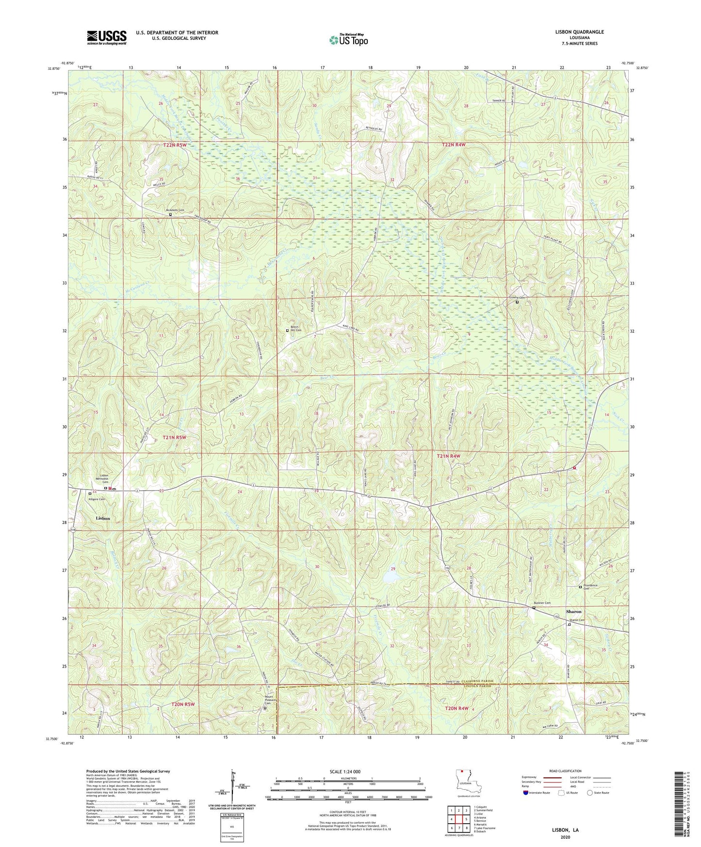 Lisbon Louisiana US Topo Map Image