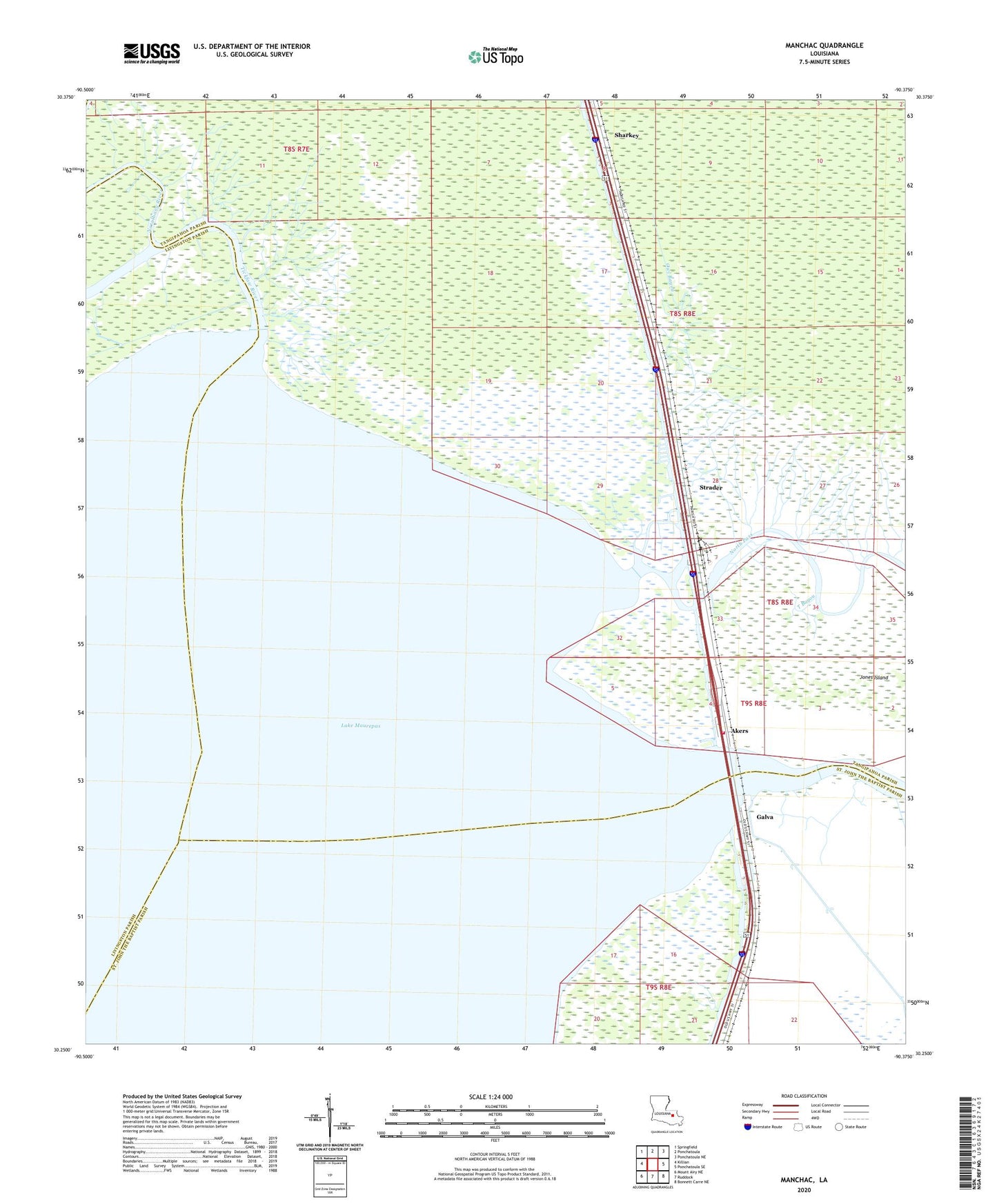 Manchac Louisiana US Topo Map Image