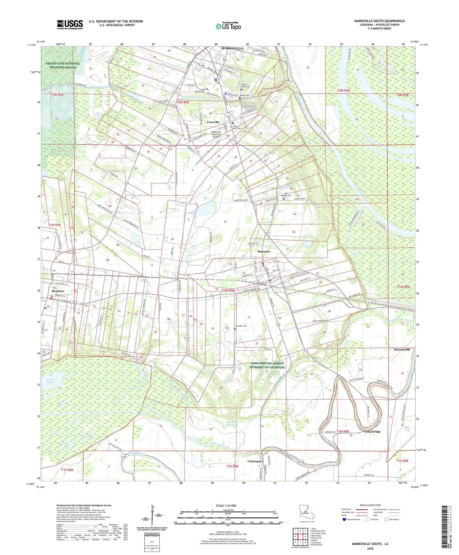 Marksville South Louisiana US Topo Map Image