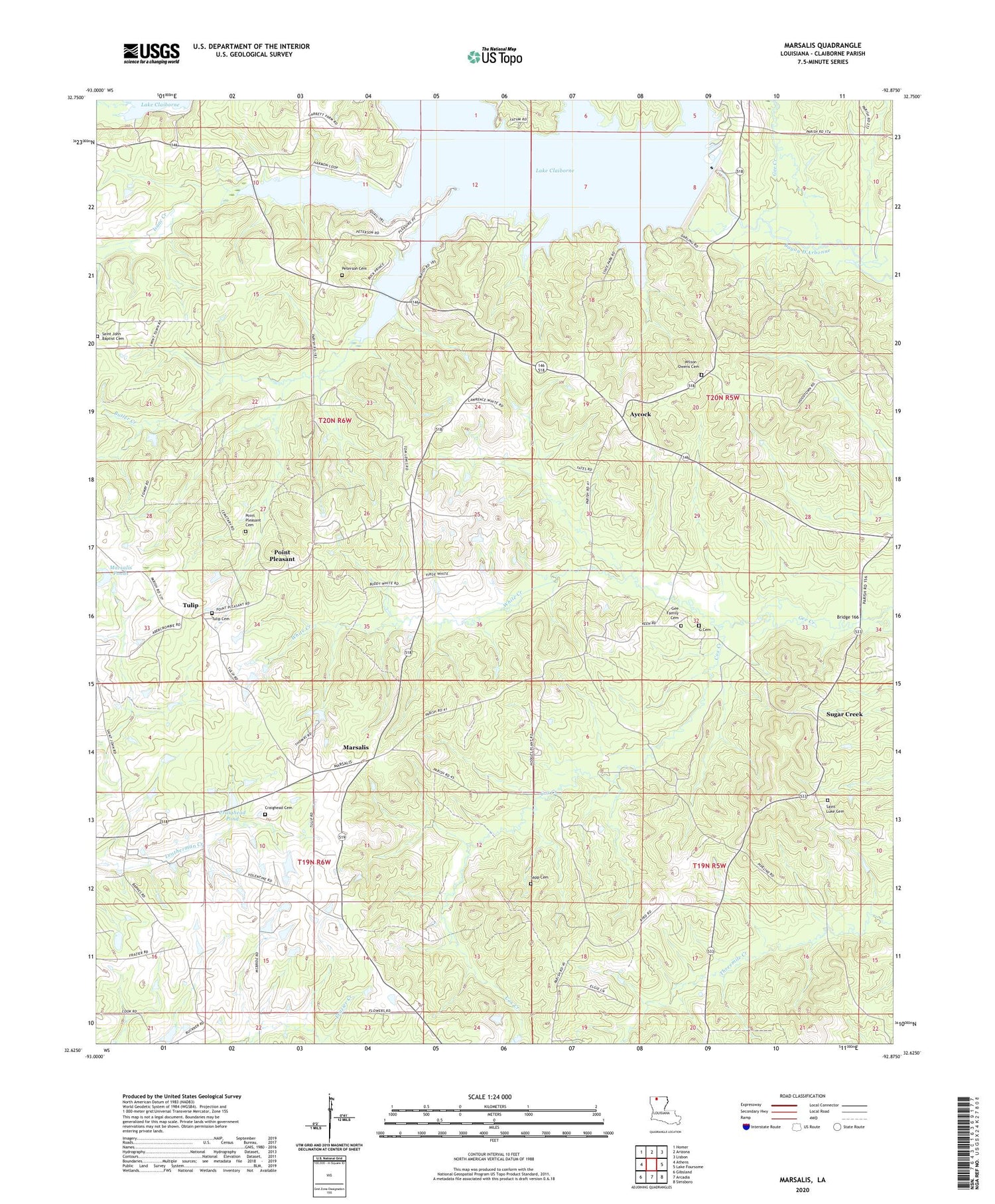 Marsalis Louisiana US Topo Map Image