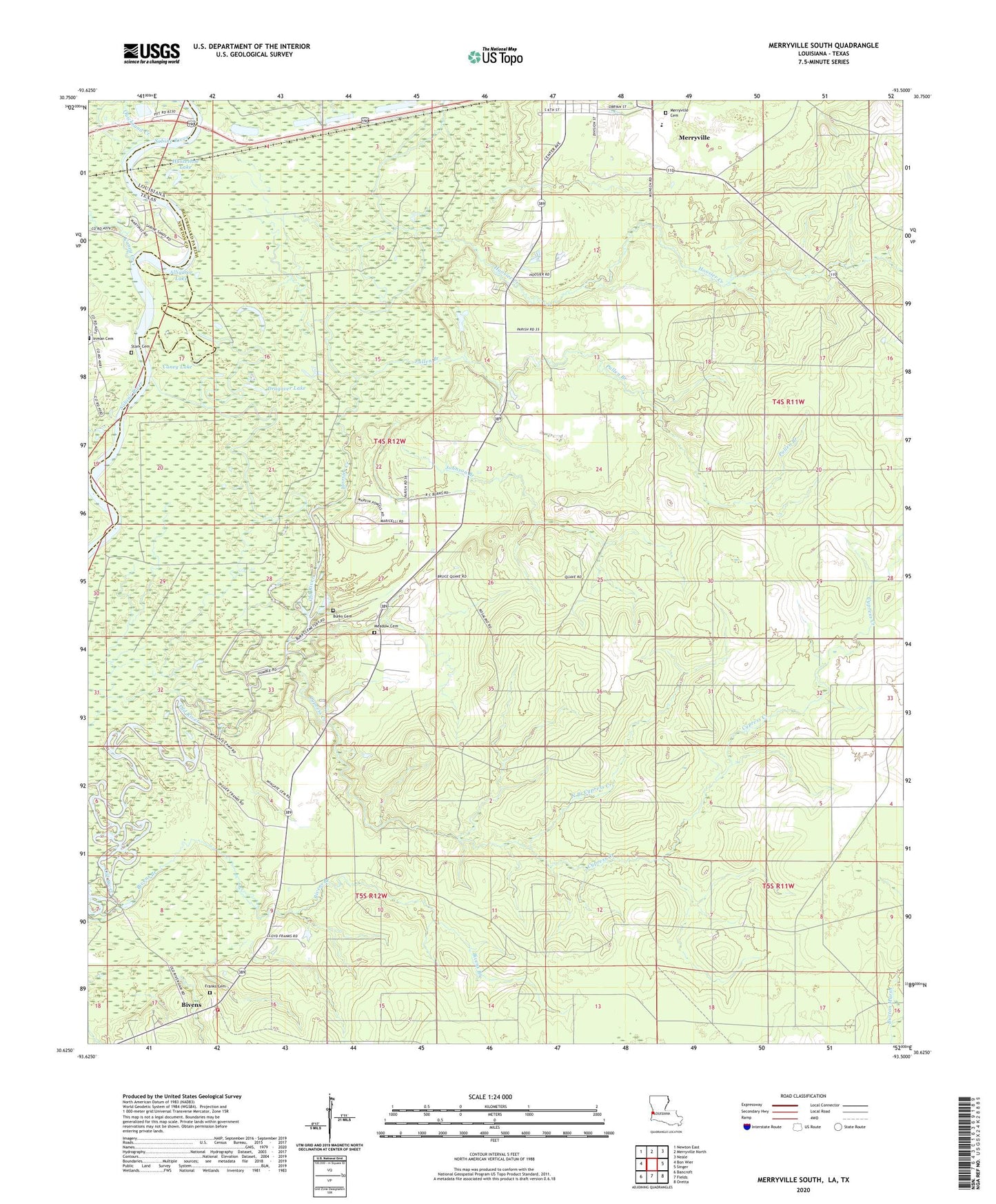 Merryville South Louisiana US Topo Map Image