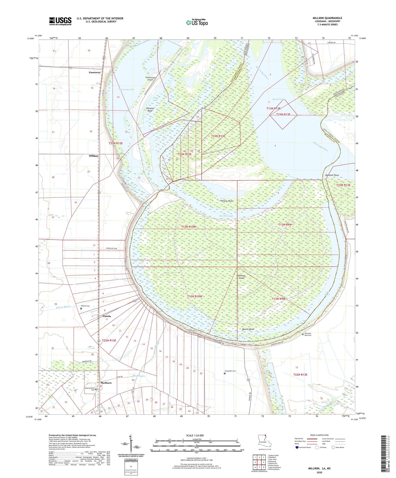 Millikin Louisiana US Topo Map Image