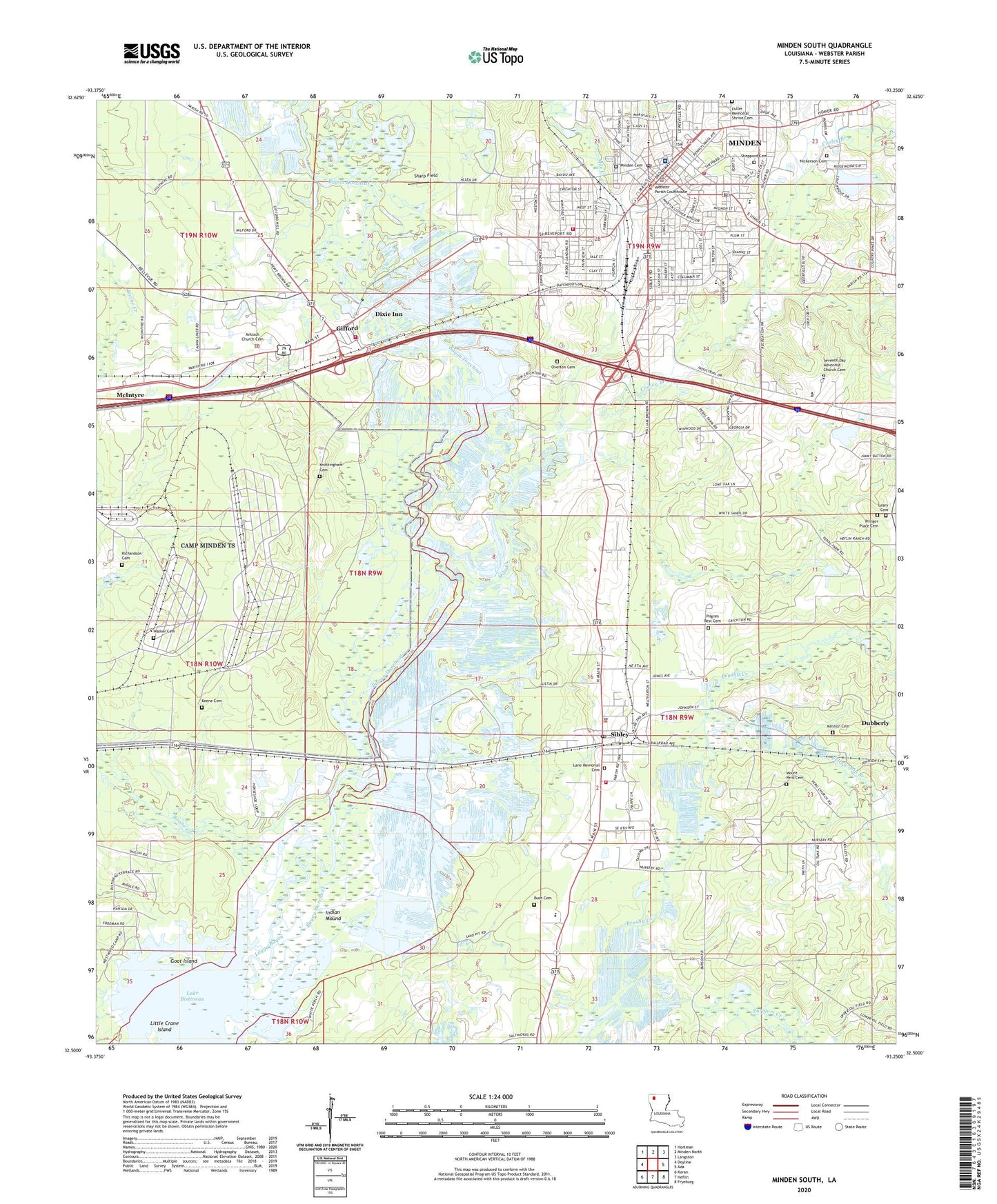 Minden South Louisiana US Topo Map Image
