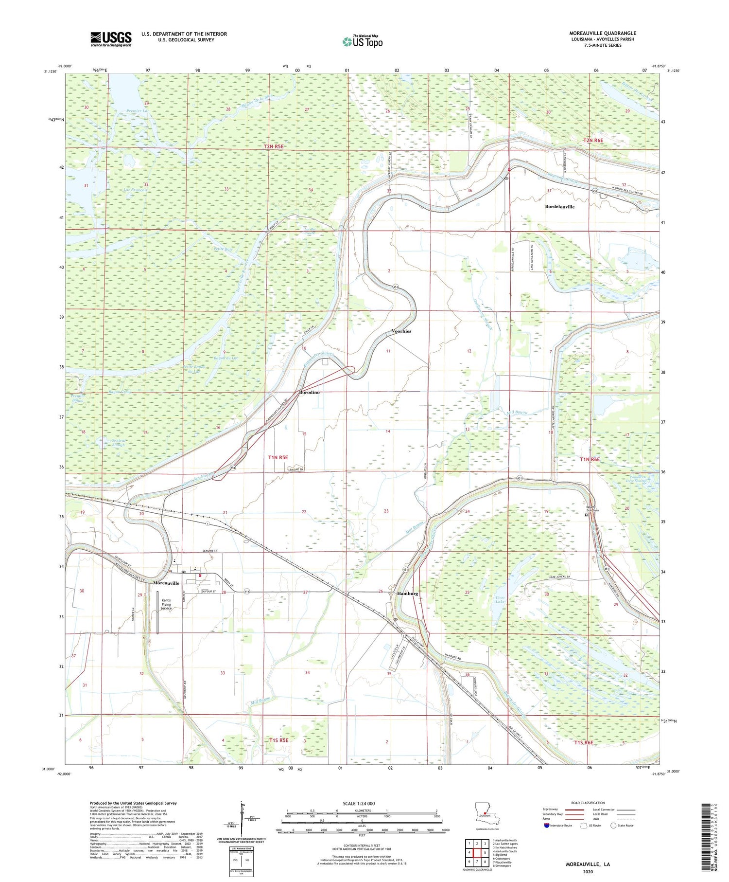 Moreauville Louisiana US Topo Map Image