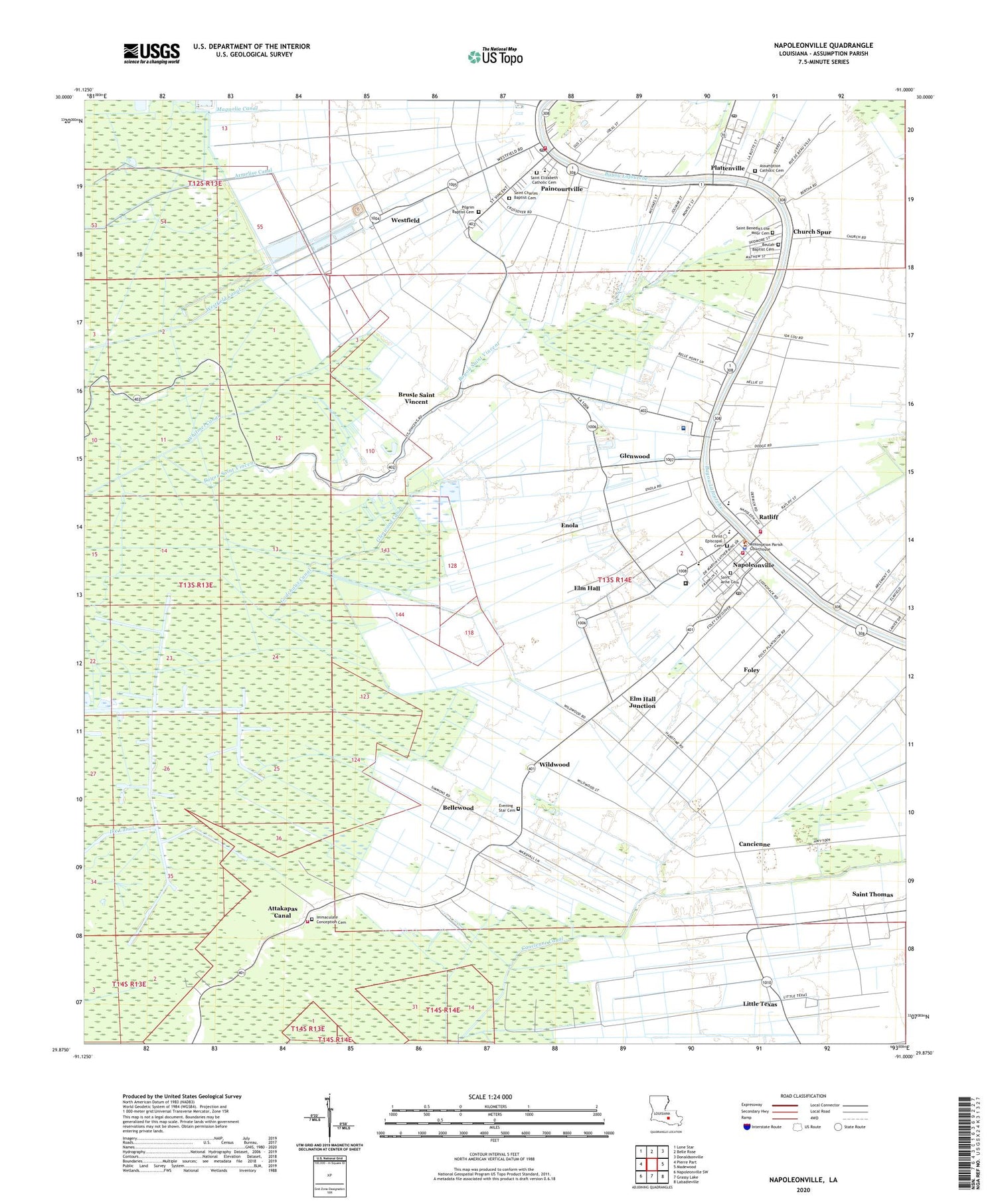 Napoleonville Louisiana US Topo Map Image