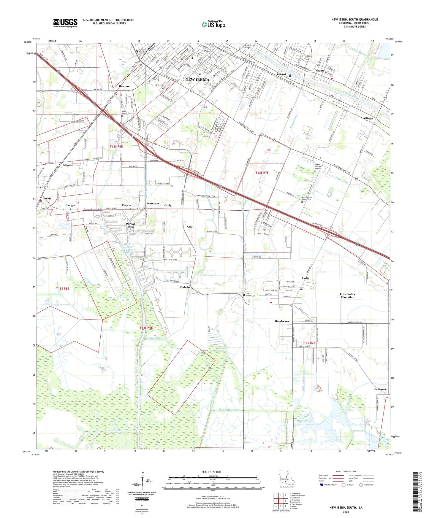 New Iberia South Louisiana US Topo Map Image