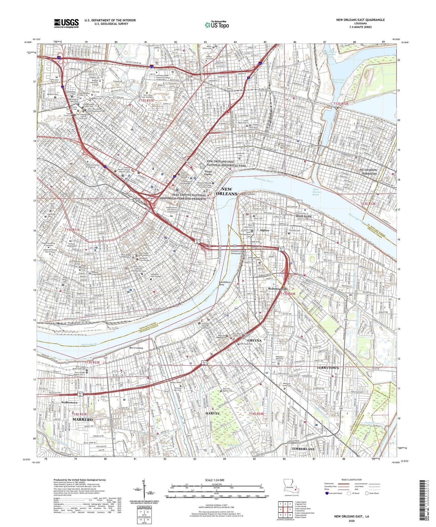 New Orleans East Louisiana US Topo Map Image