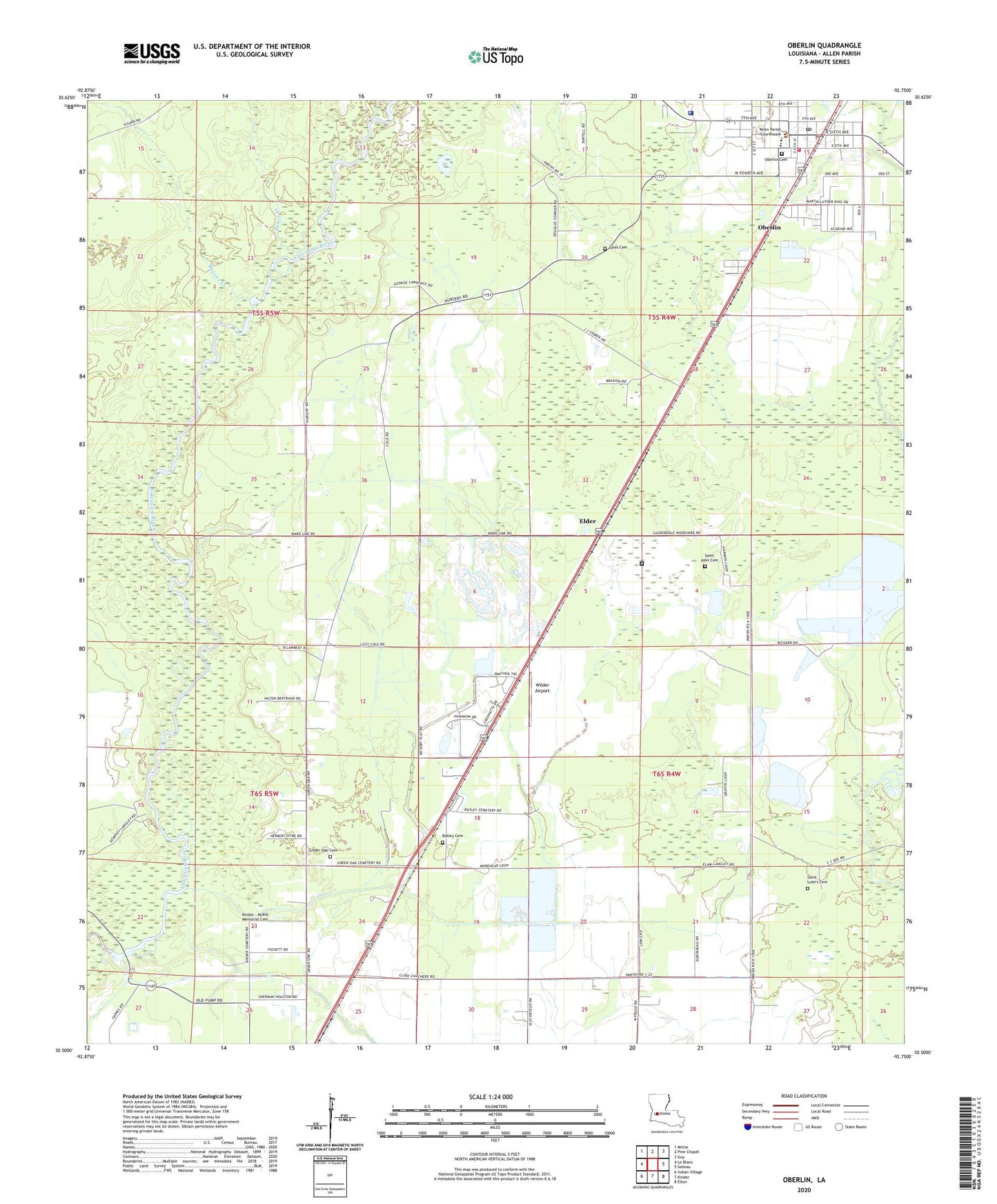 Oberlin Louisiana US Topo Map Image