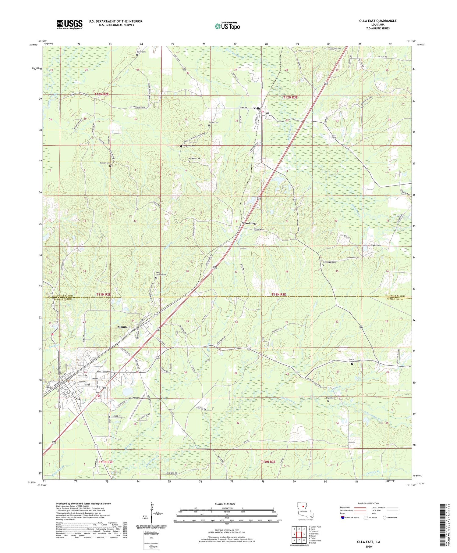 Olla East Louisiana US Topo Map Image