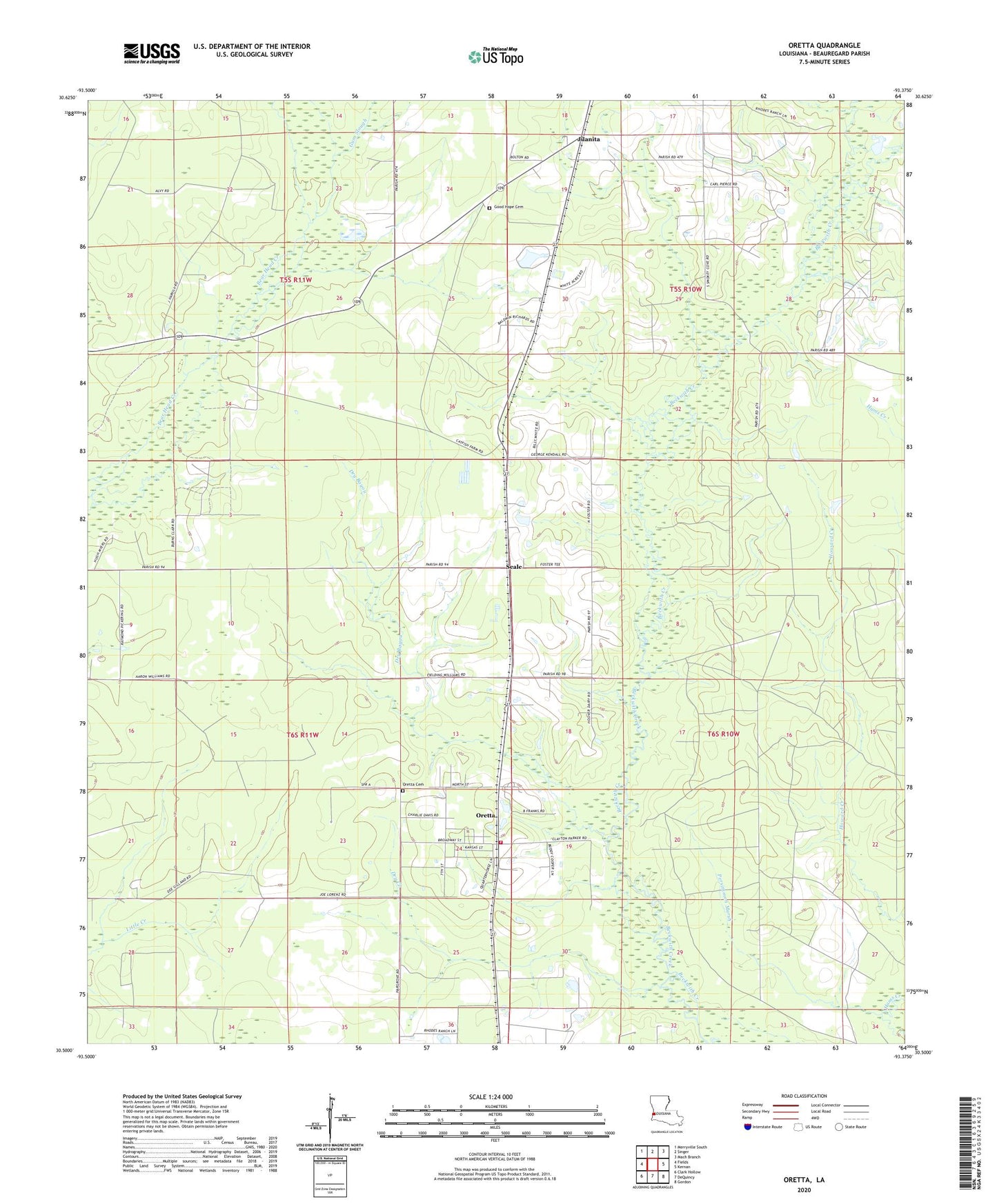 Oretta Louisiana US Topo Map Image