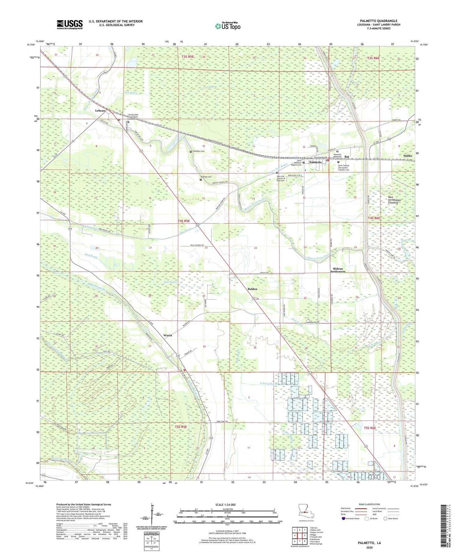 Palmetto Louisiana US Topo Map Image