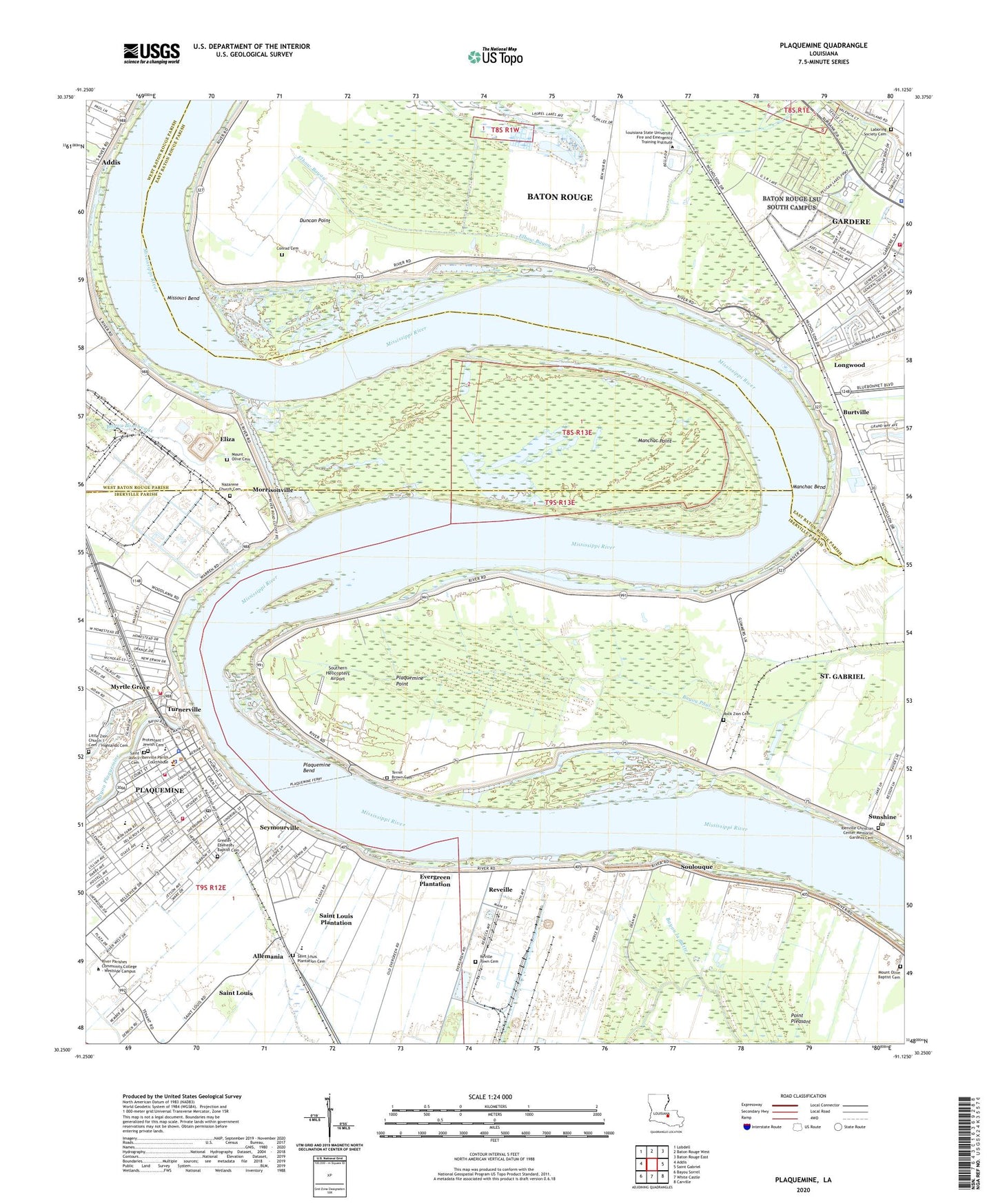 Plaquemine Louisiana US Topo Map Image