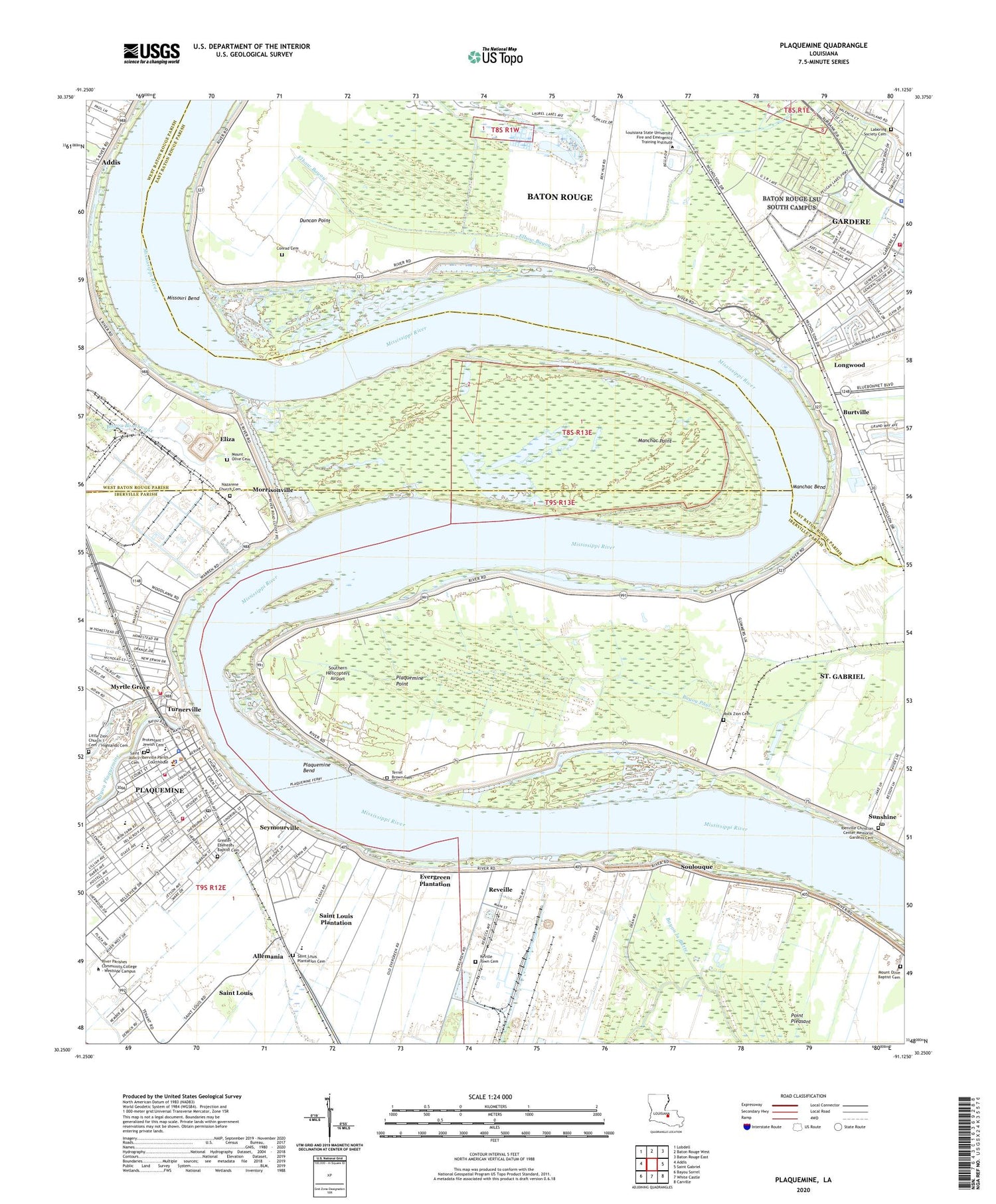 Plaquemine Louisiana US Topo Map Image