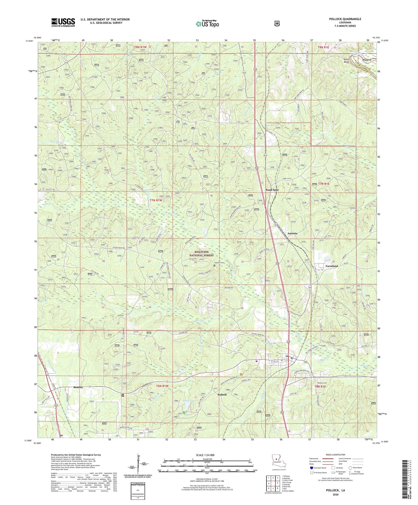 Pollock Louisiana US Topo Map Image