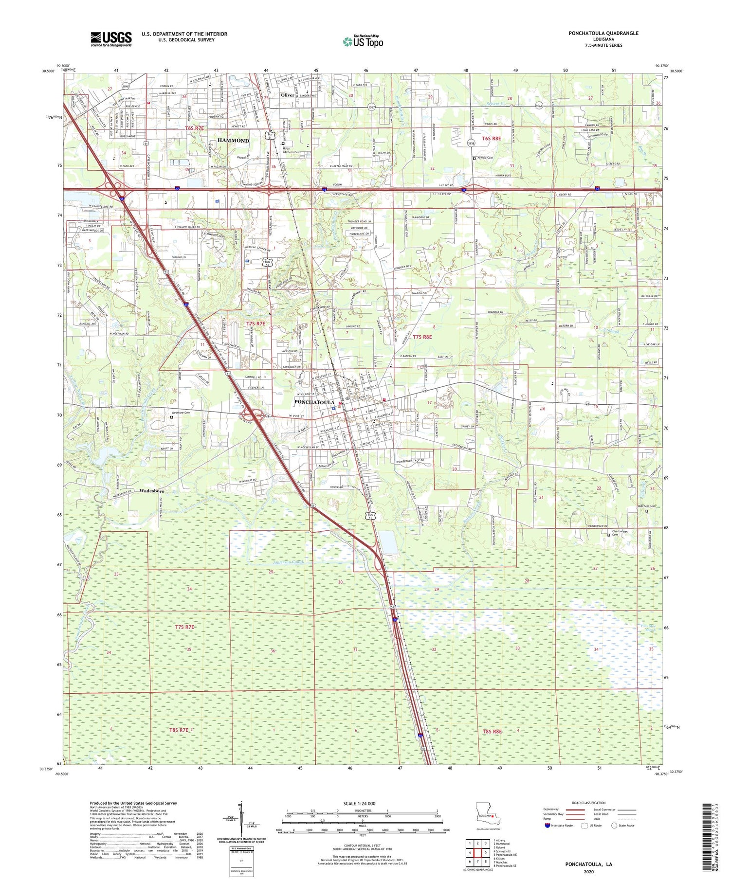 Ponchatoula Louisiana US Topo Map Image