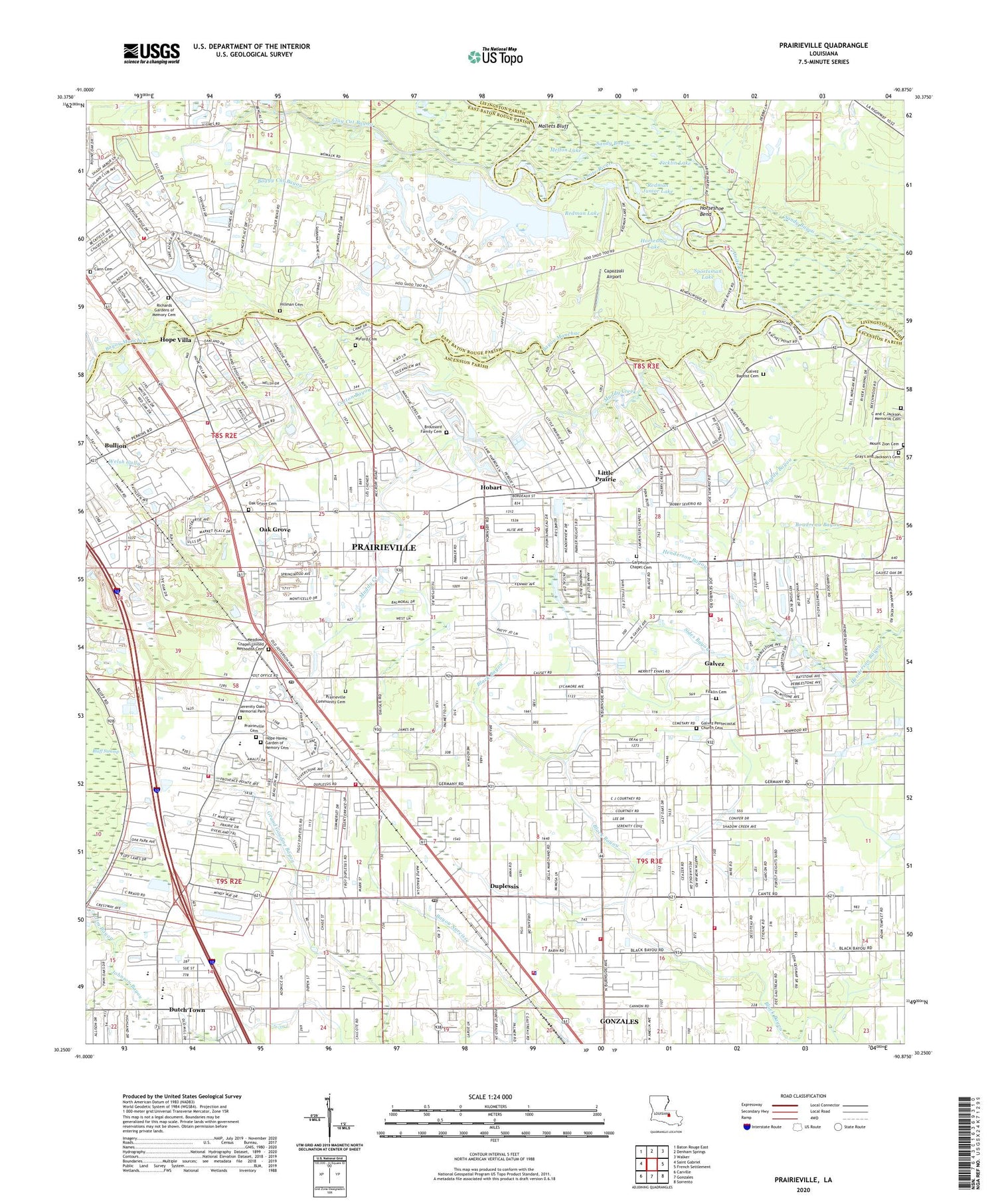 Prairieville Louisiana US Topo Map Image