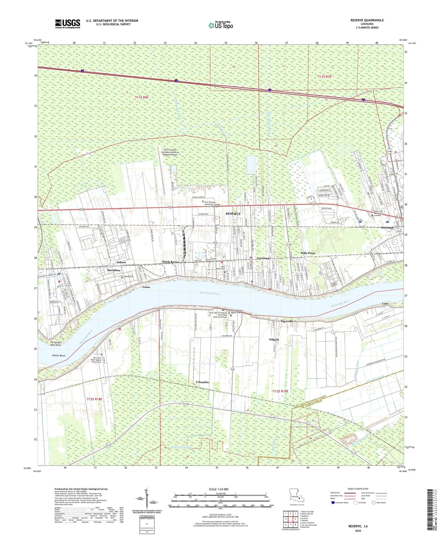 Reserve Louisiana US Topo Map Image