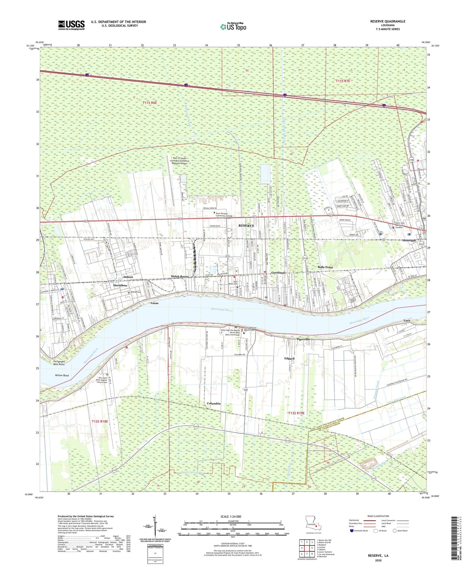 Reserve Louisiana US Topo Map Image