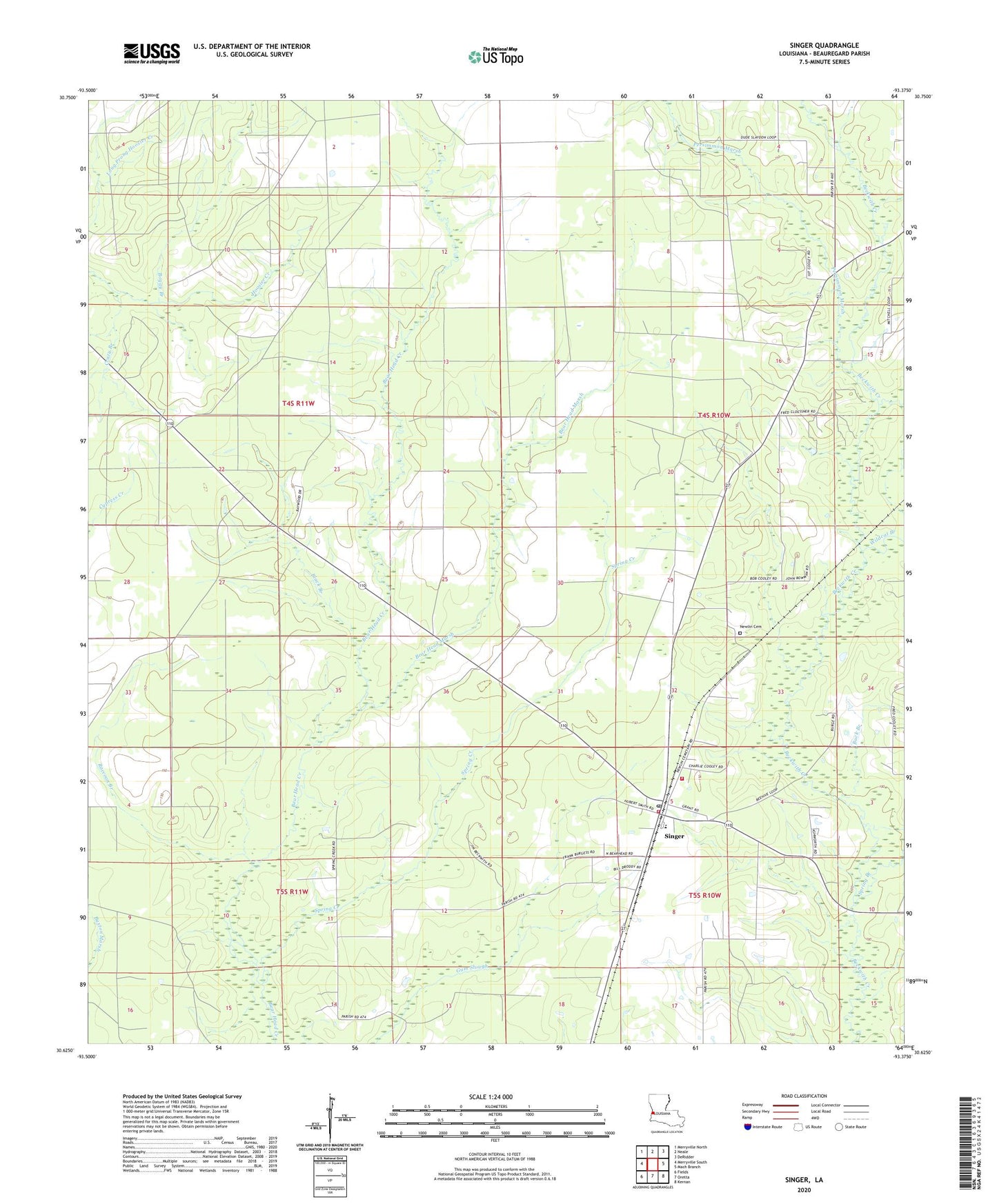 Singer Louisiana US Topo Map Image