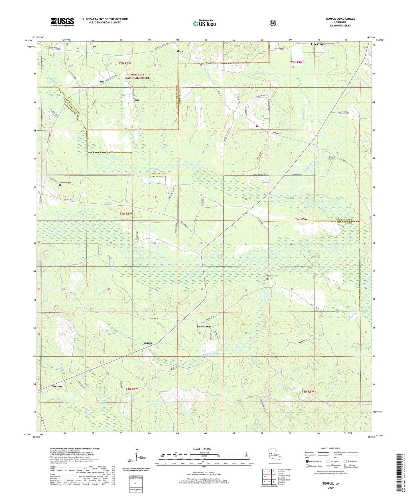 Temple Louisiana US Topo Map Image