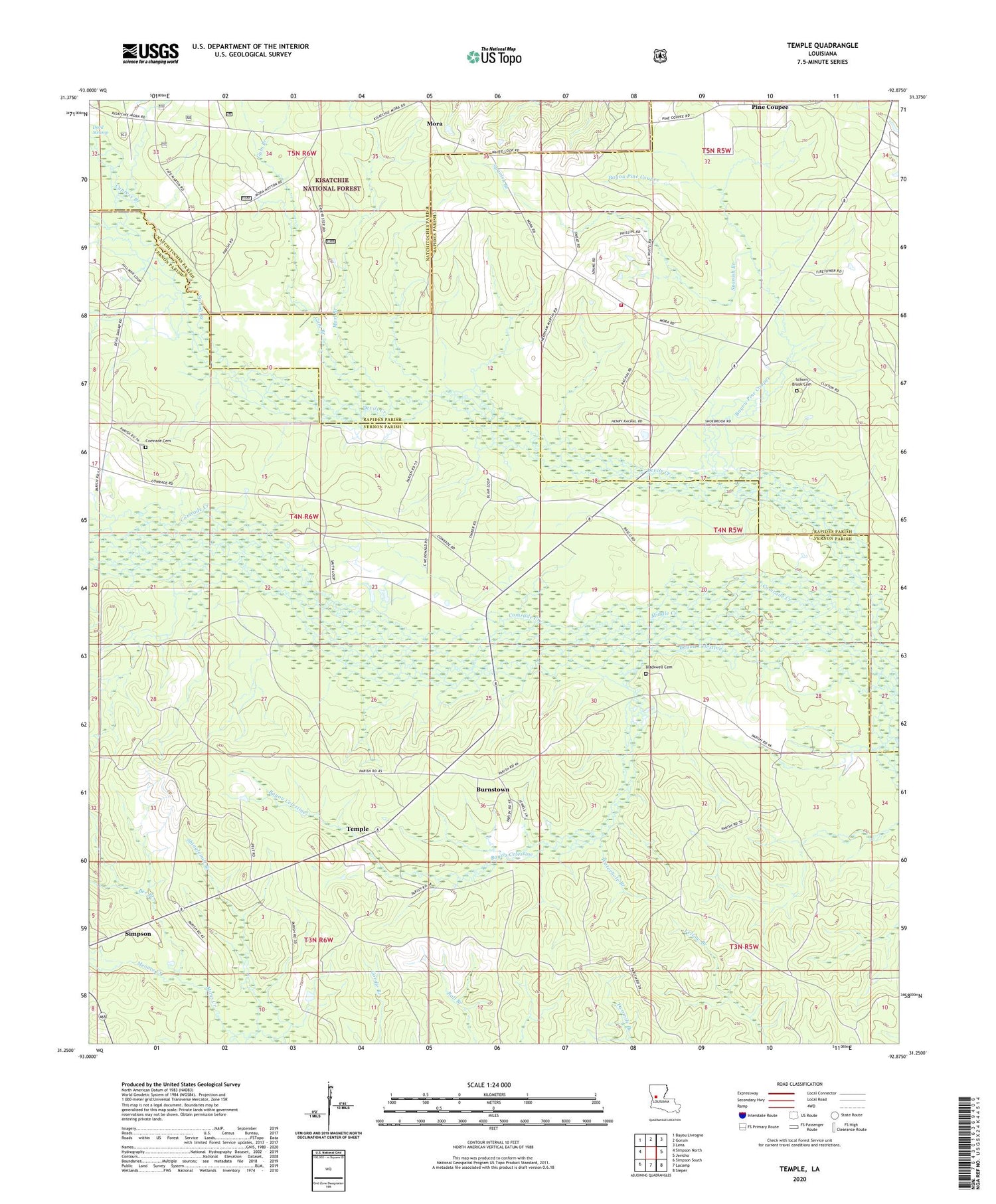Temple Louisiana US Topo Map Image