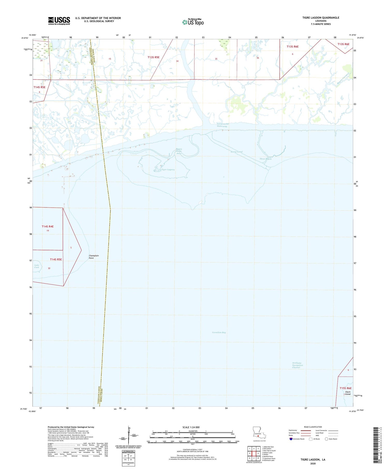 Tigre Lagoon Louisiana US Topo Map Image