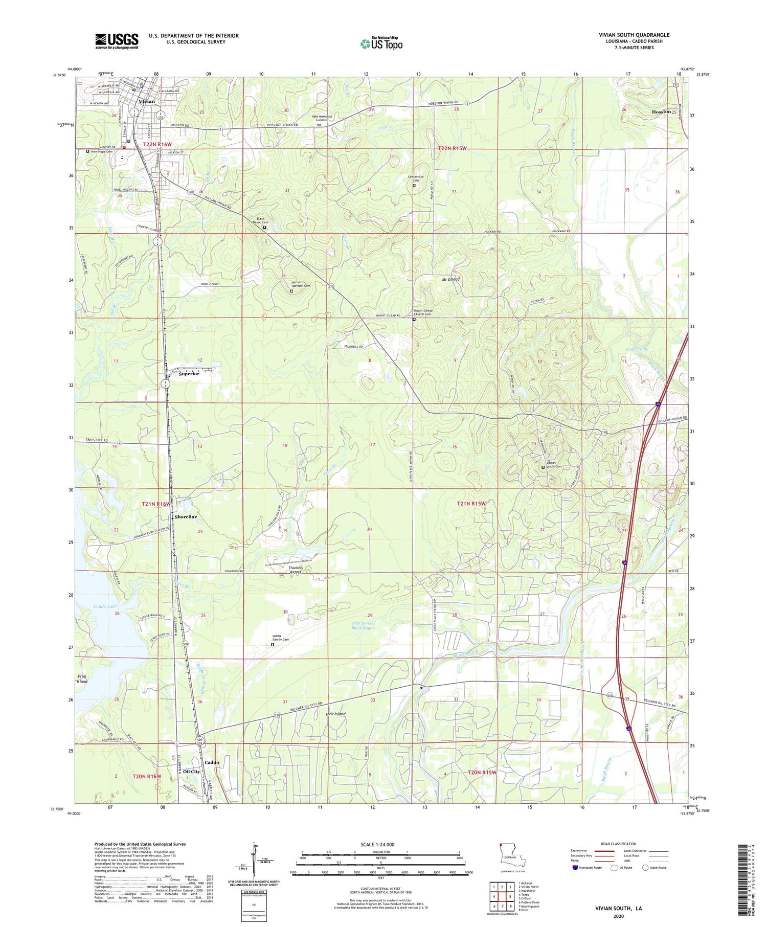 Vivian South Louisiana US Topo Map Image