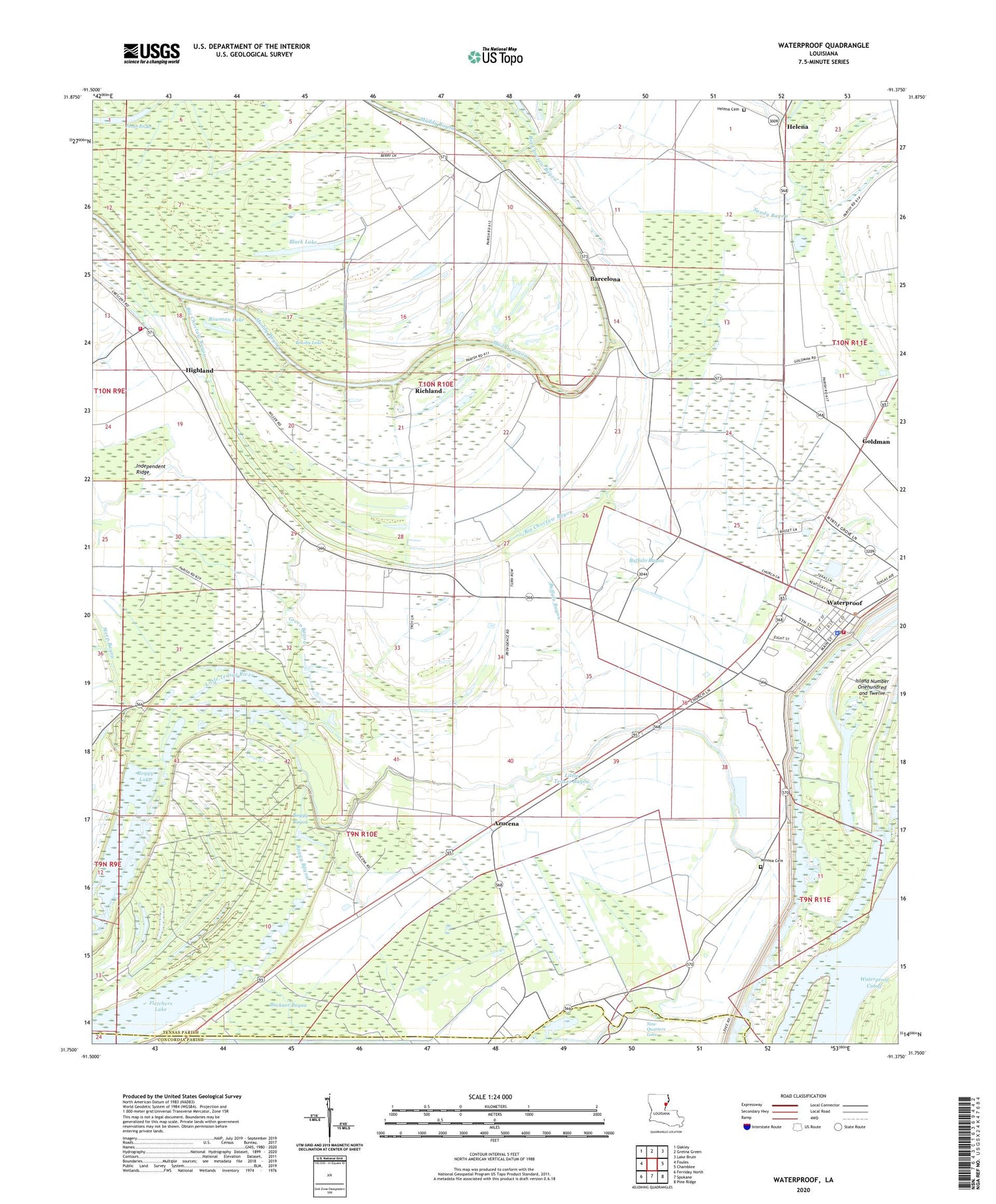 Waterproof Louisiana US Topo Map Image