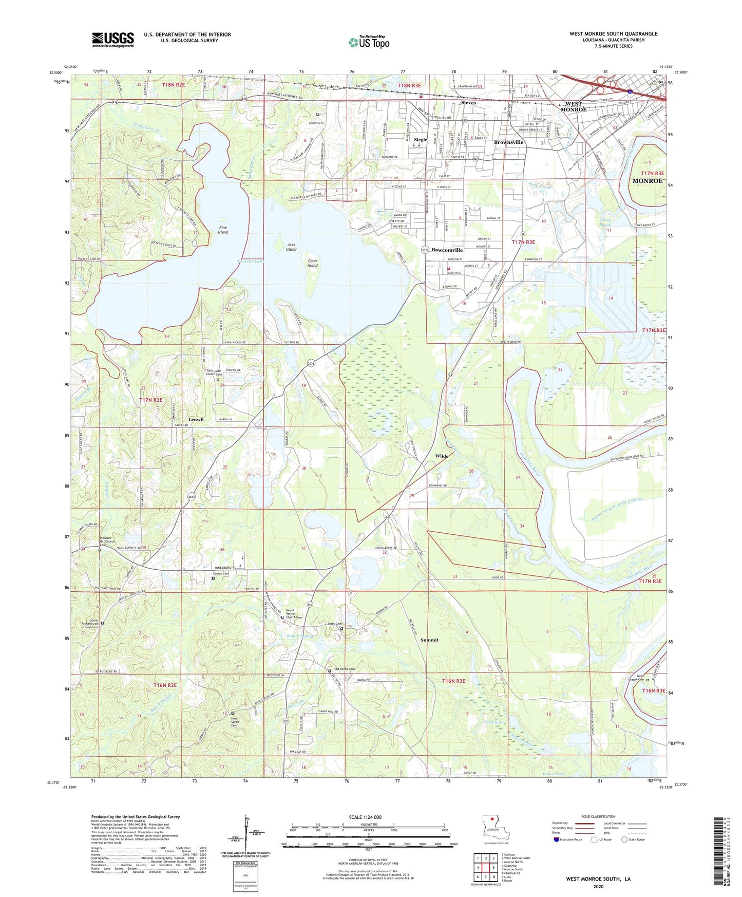 West Monroe South Louisiana US Topo Map Image