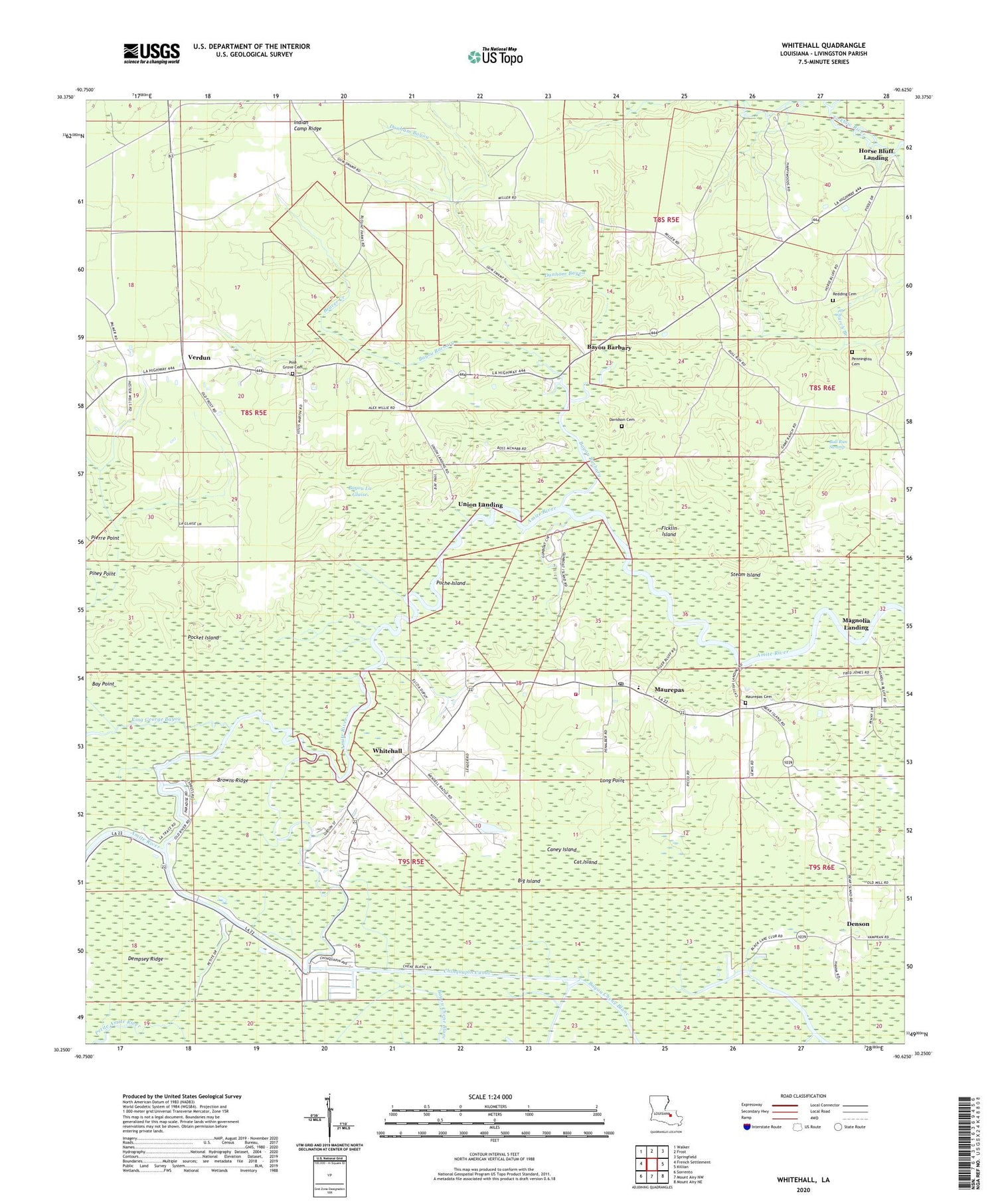 Whitehall Louisiana US Topo Map Image