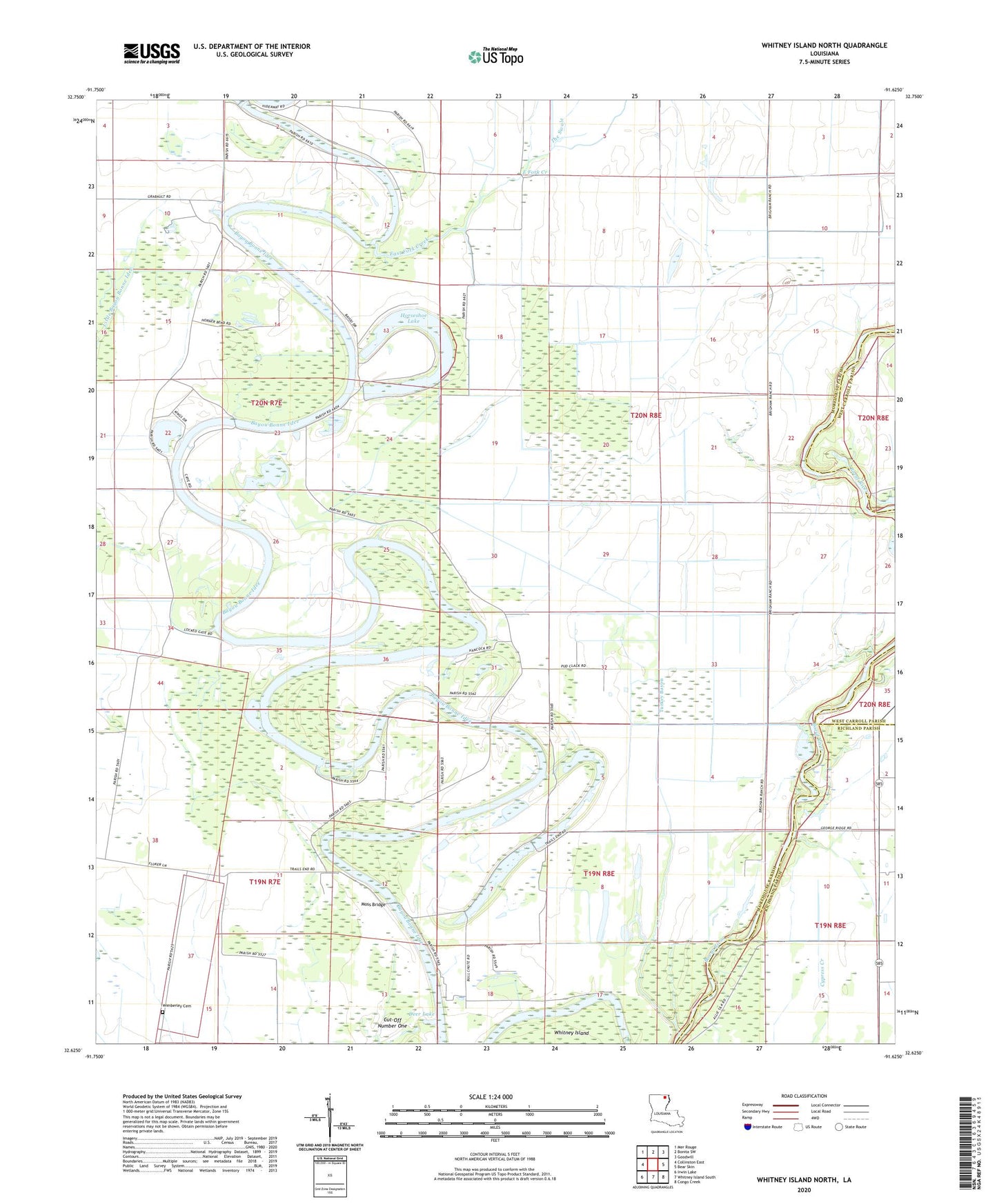 Whitney Island North Louisiana US Topo Map Image