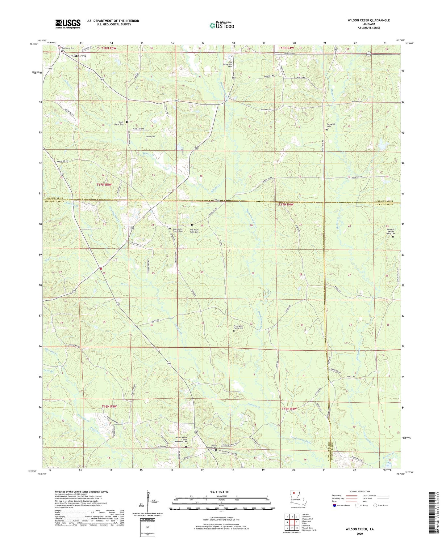 Wilson Creek Louisiana US Topo Map Image
