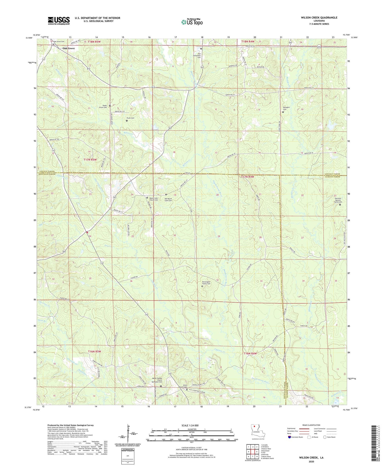 Wilson Creek Louisiana US Topo Map Image
