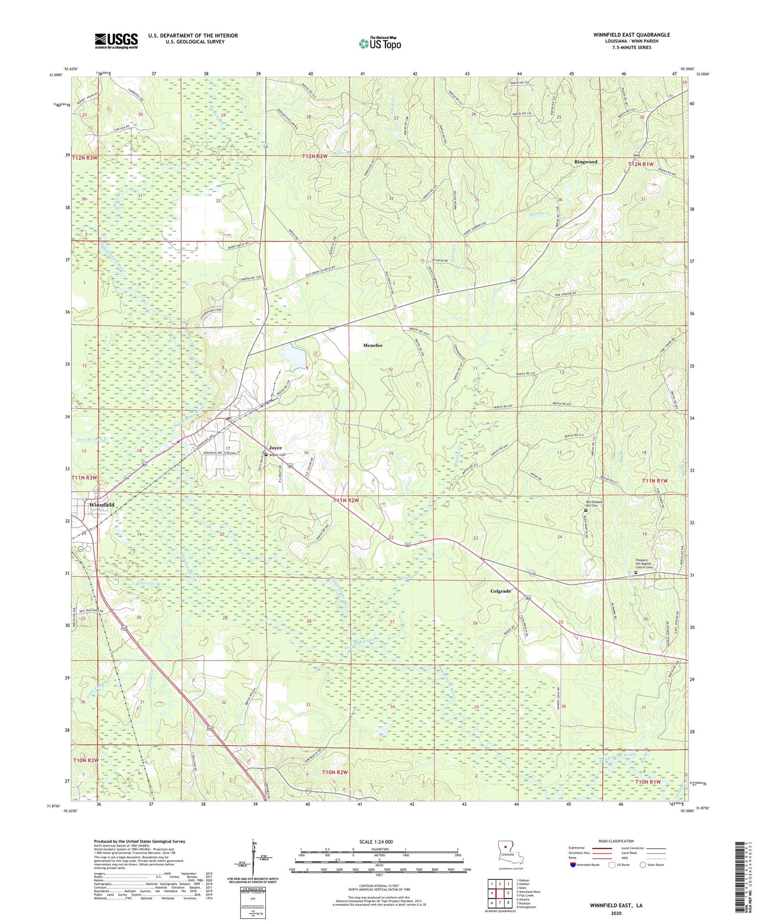 Winnfield East Louisiana US Topo Map Image