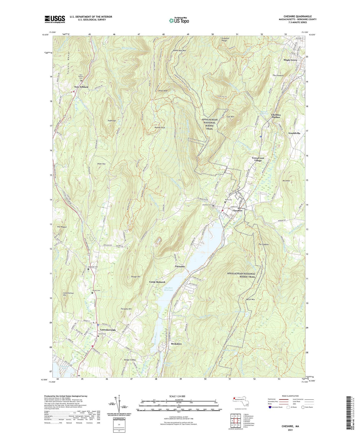 Cheshire Massachusetts US Topo Map Image