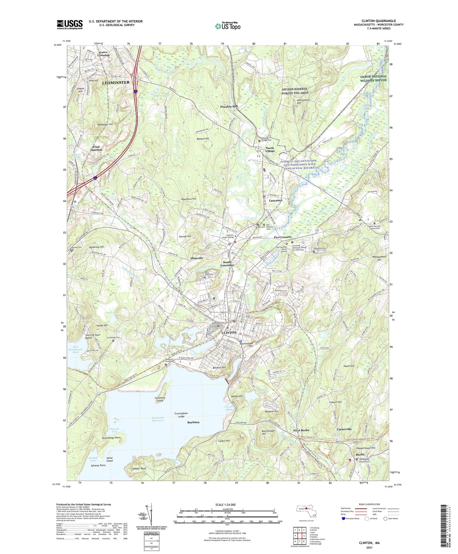 Clinton Massachusetts US Topo Map Image