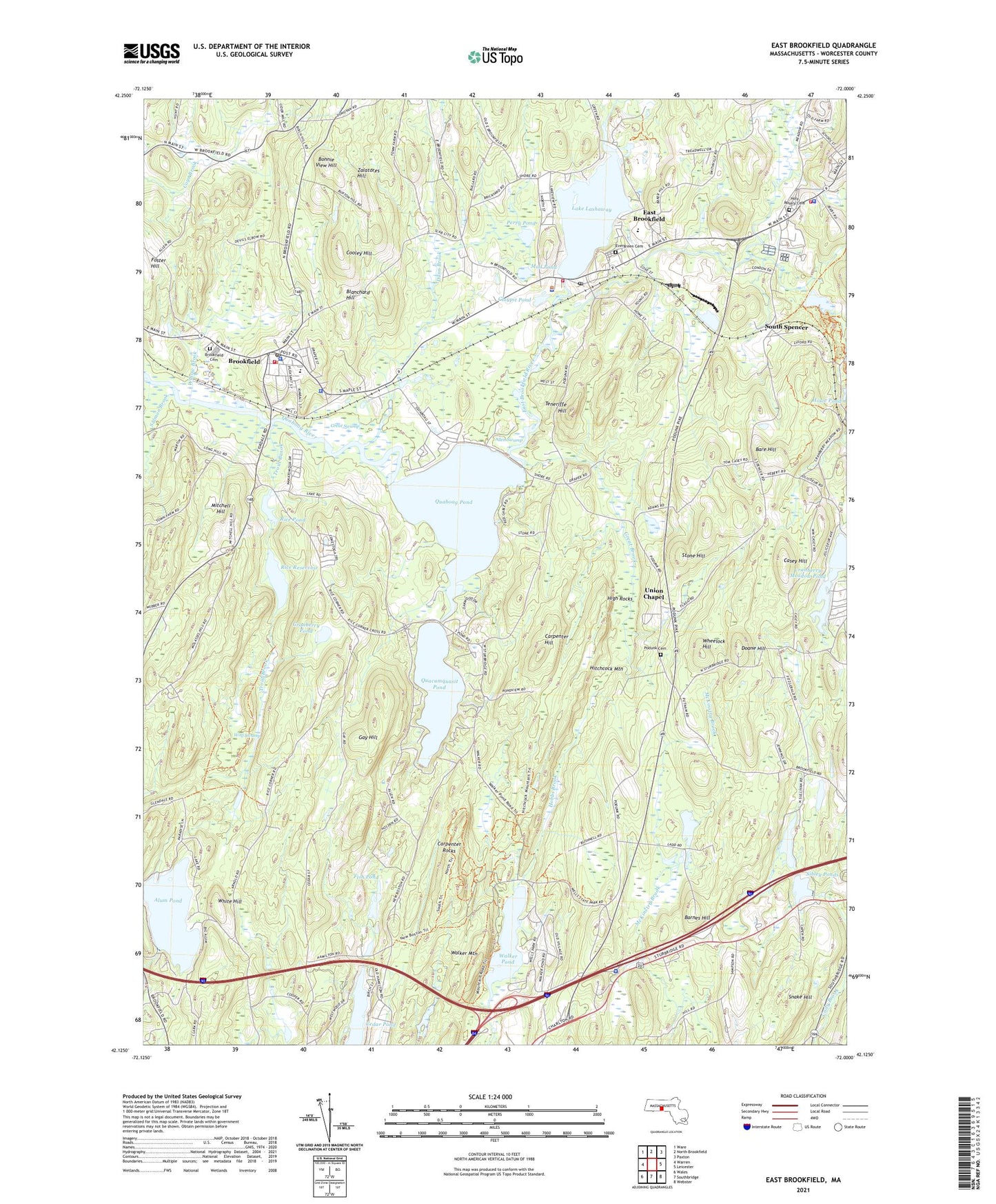 East Brookfield Massachusetts US Topo Map Image