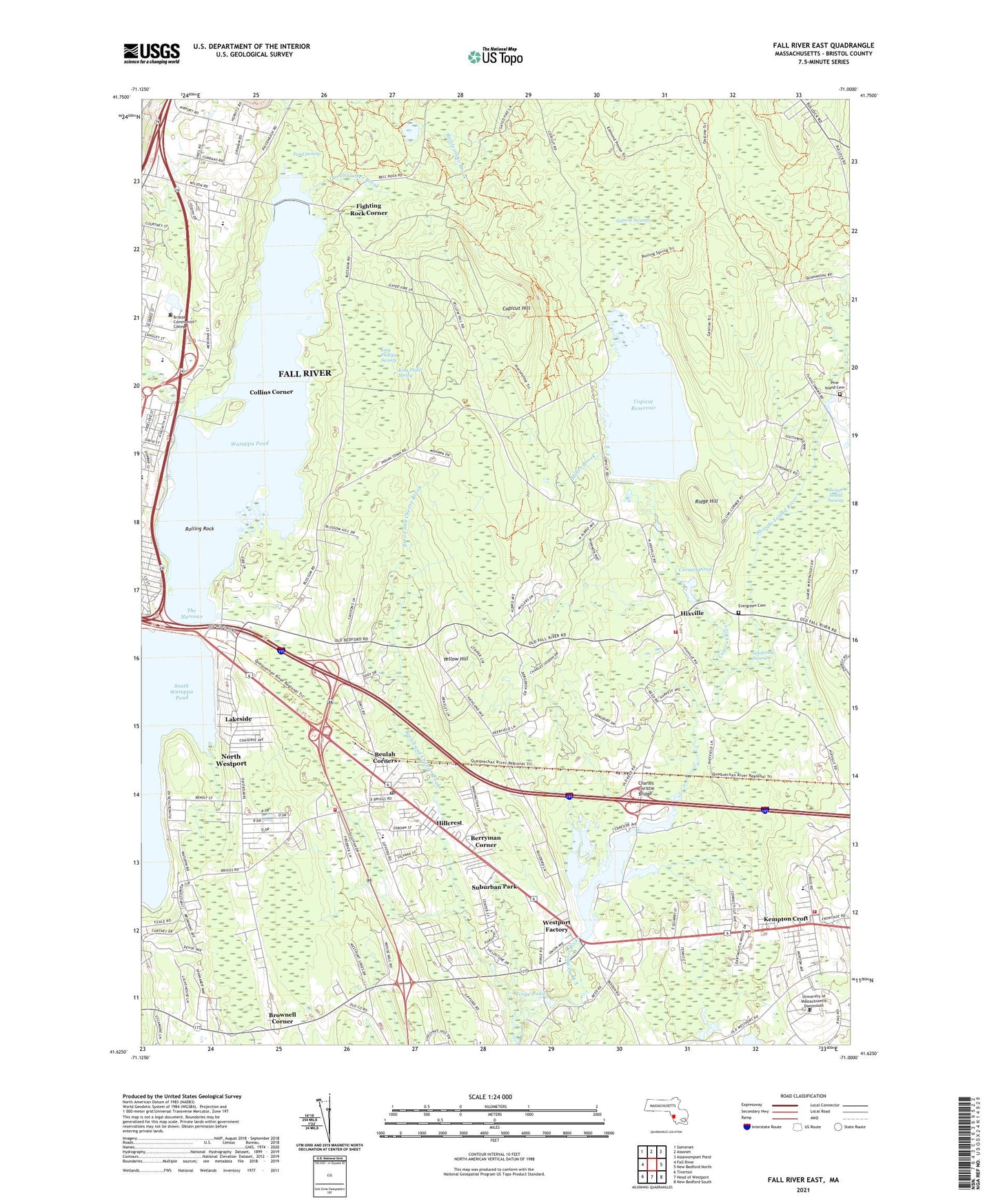 Fall River East Massachusetts US Topo Map Image